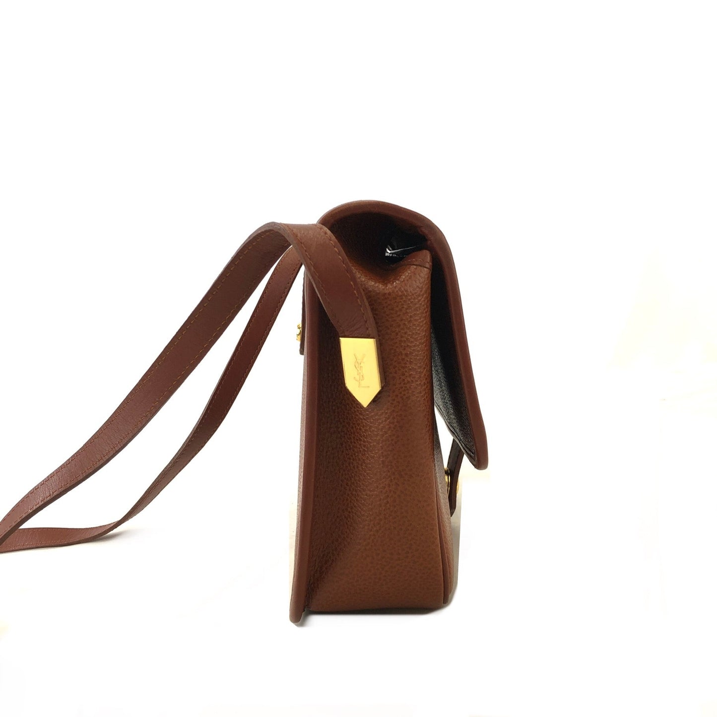 Yves Saint Laurent YSL Logo Flap Shoulder bag Brown Vintage Old kcpv5f