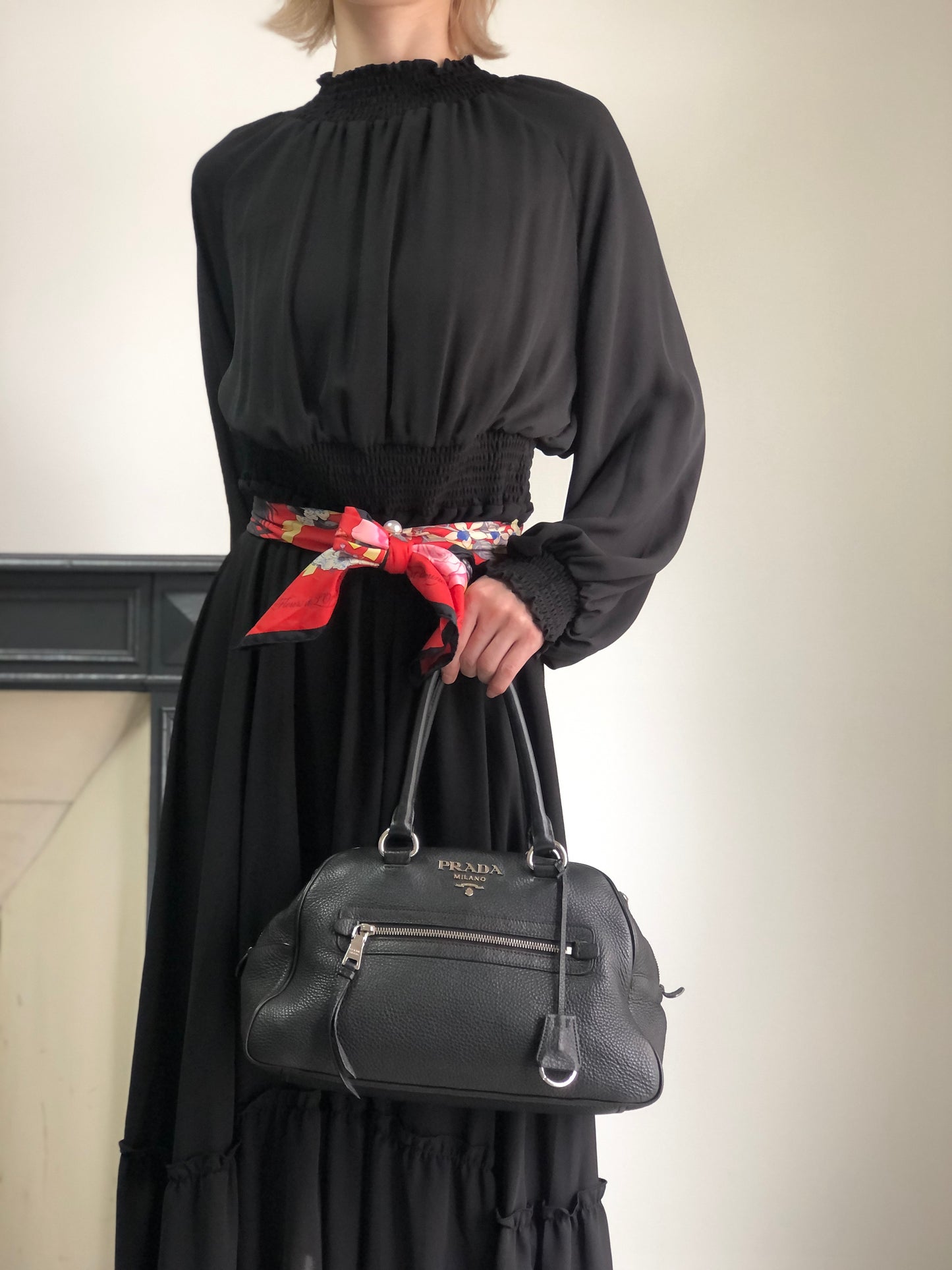 PRADA Logo Two-way Boston bag Shoulder bag Black Vintage sgghkm