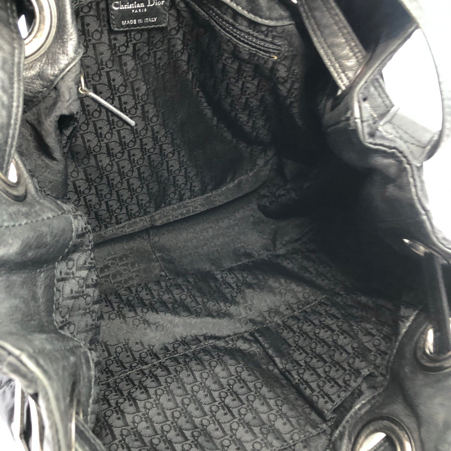 Christian Dior Cannage dior D Charm Nylon Drawstring Shoulder bag Black Vintage Old uetep7