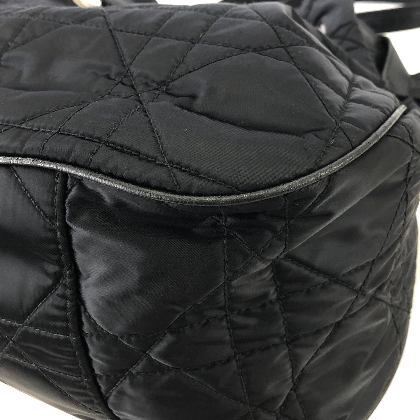 Christian Dior Cannage dior D Charm Nylon Drawstring Shoulder bag Black Vintage Old uetep7