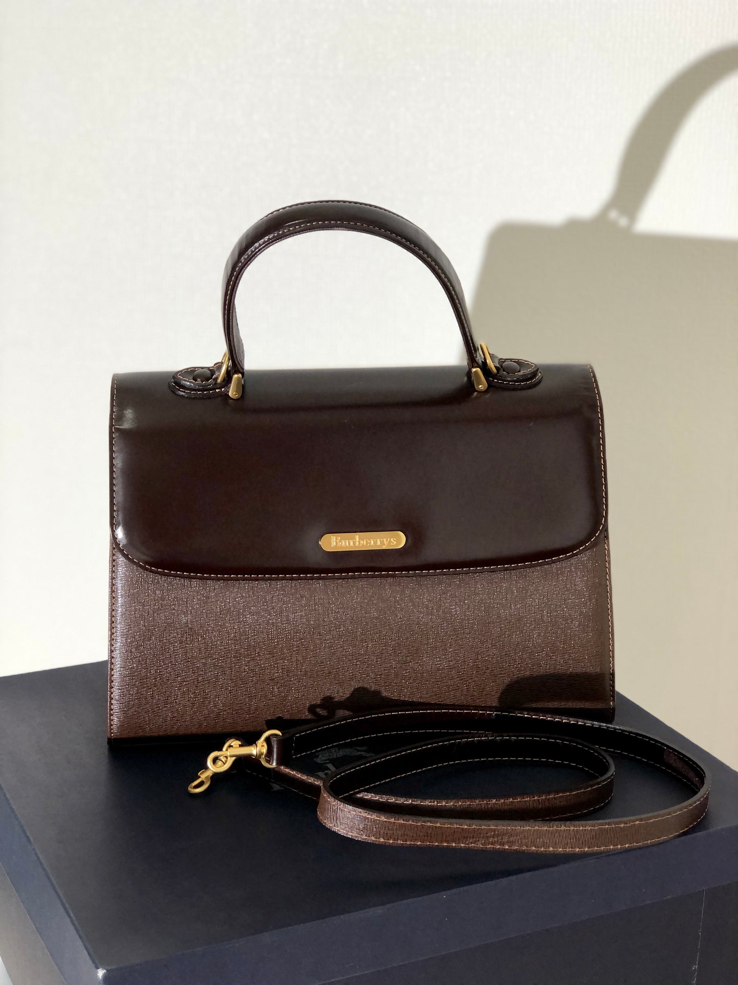 Burberry 標誌圖案皮革兩用手提包單肩包棕色復古 rbsmr2
