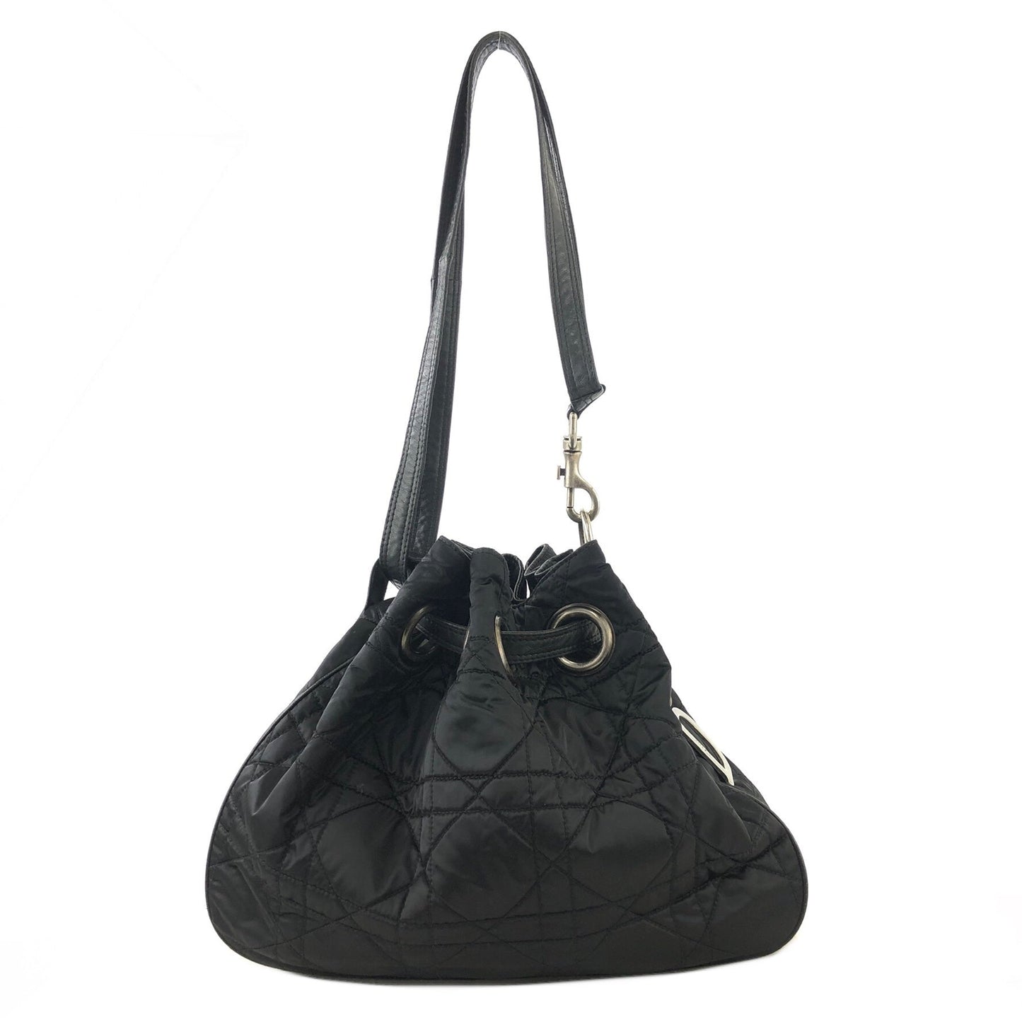 Christian Dior Cannage dior D Charm Nylon Drawstring Shoulder bag Black Vintage Old uetep7