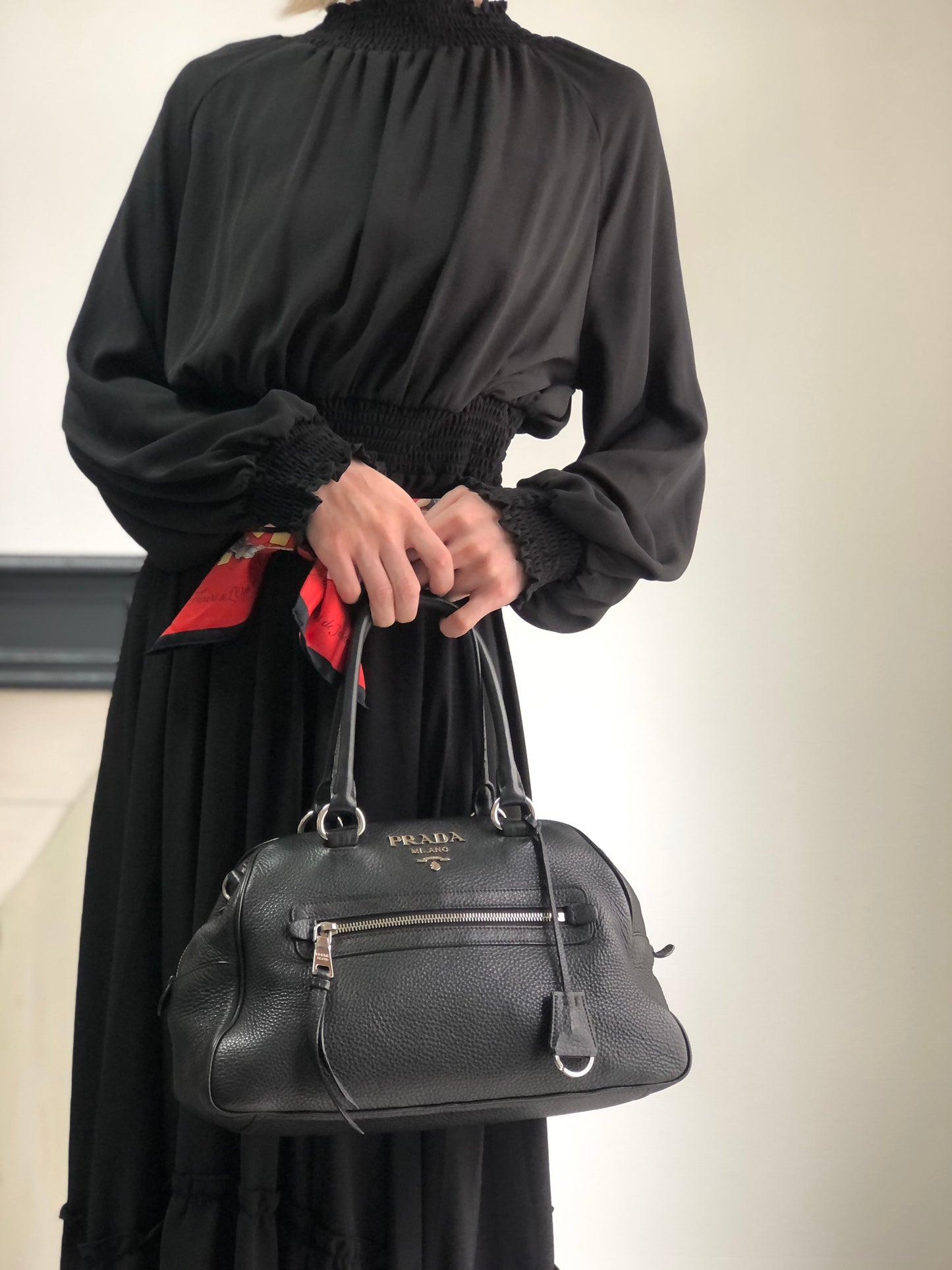 PRADA Logo Two-way Boston bag Shoulder bag Black Vintage sgghkm