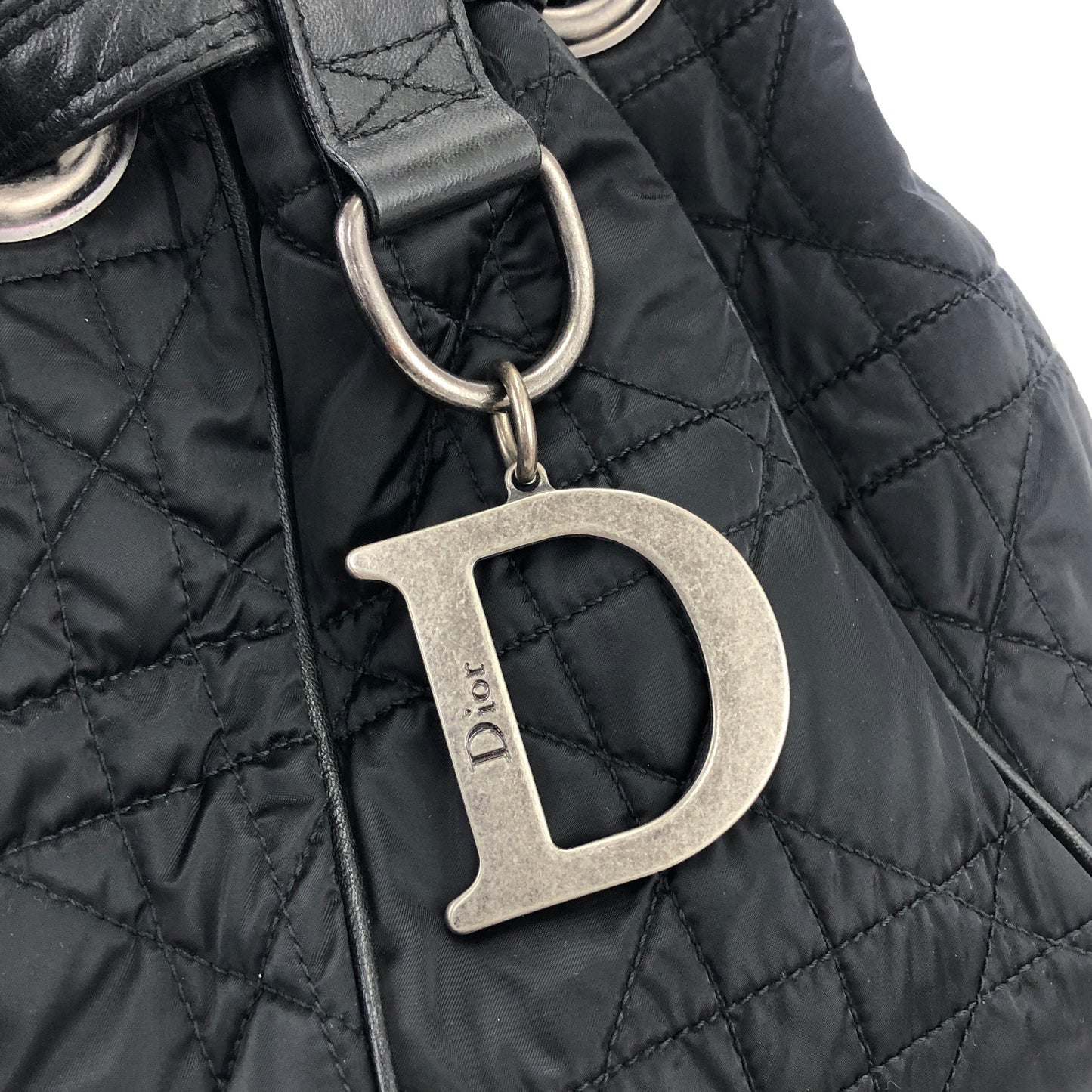 Christian Dior Cannage dior D Charm Nylon Drawstring Shoulder bag Black Vintage Old uetep7