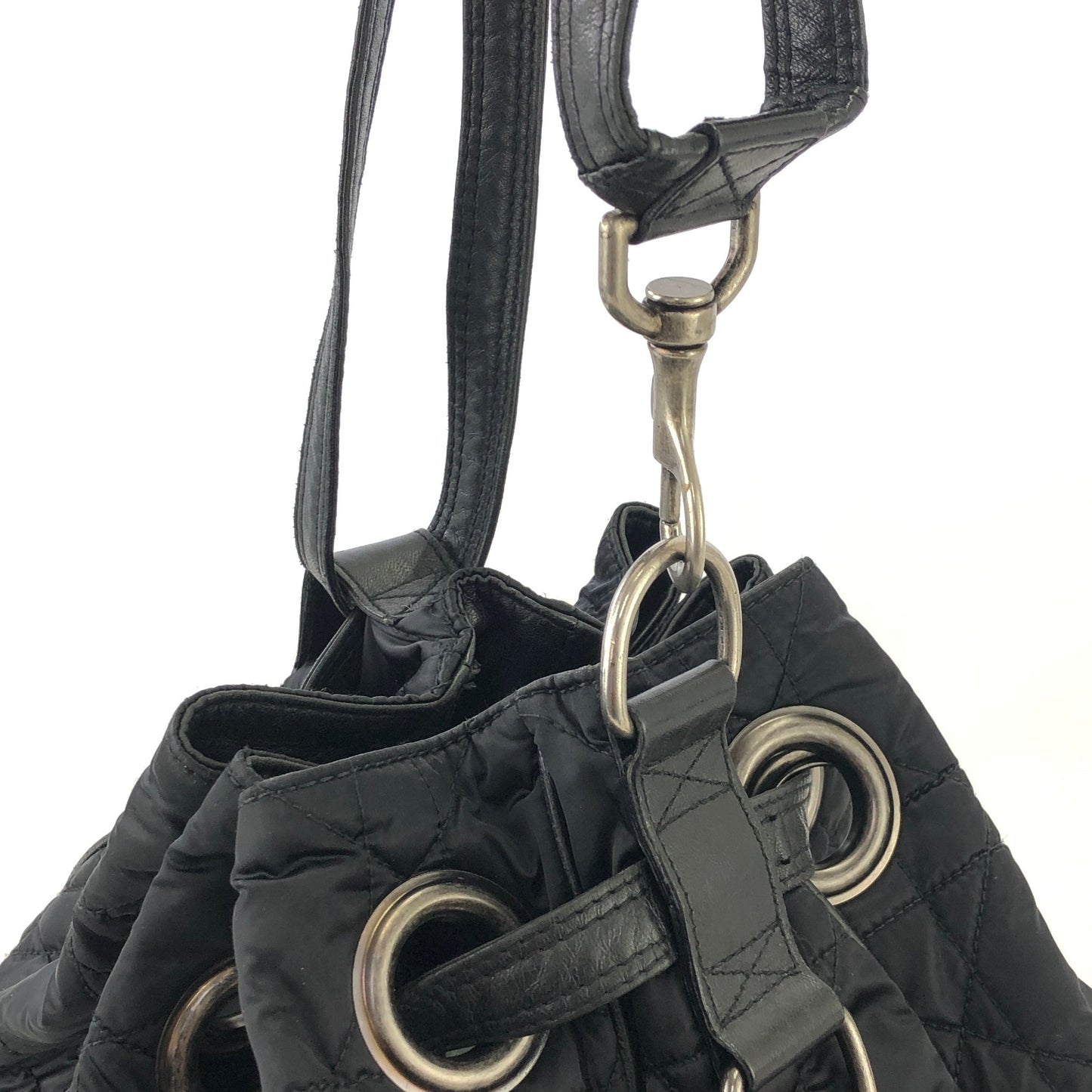 Christian Dior Cannage dior D Charm Nylon Drawstring Shoulder bag Black Vintage Old uetep7
