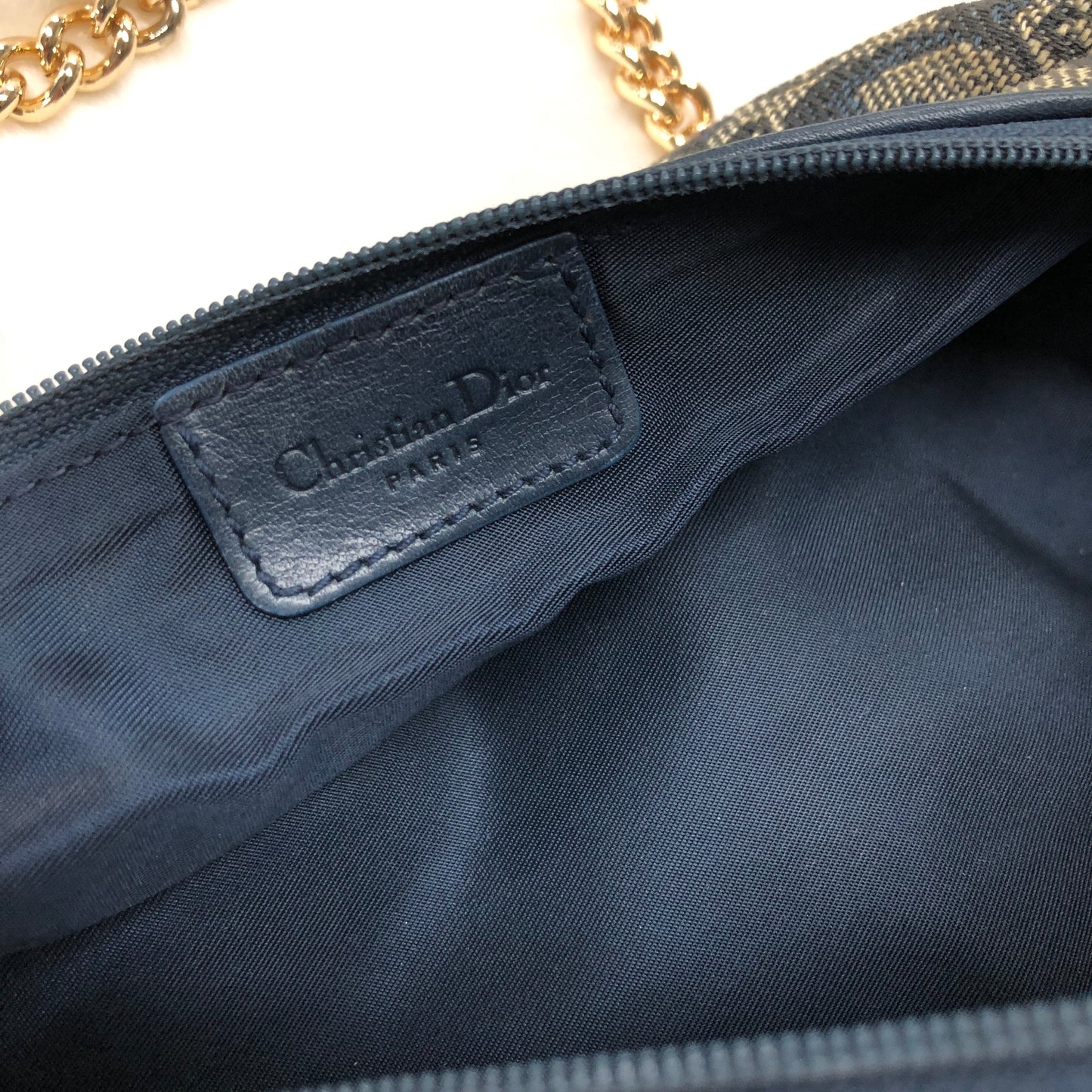 Christian Dior Trotter Oblique Jacquard Chain Mini Shoulder bag Navy Vintage Old 2xadkk