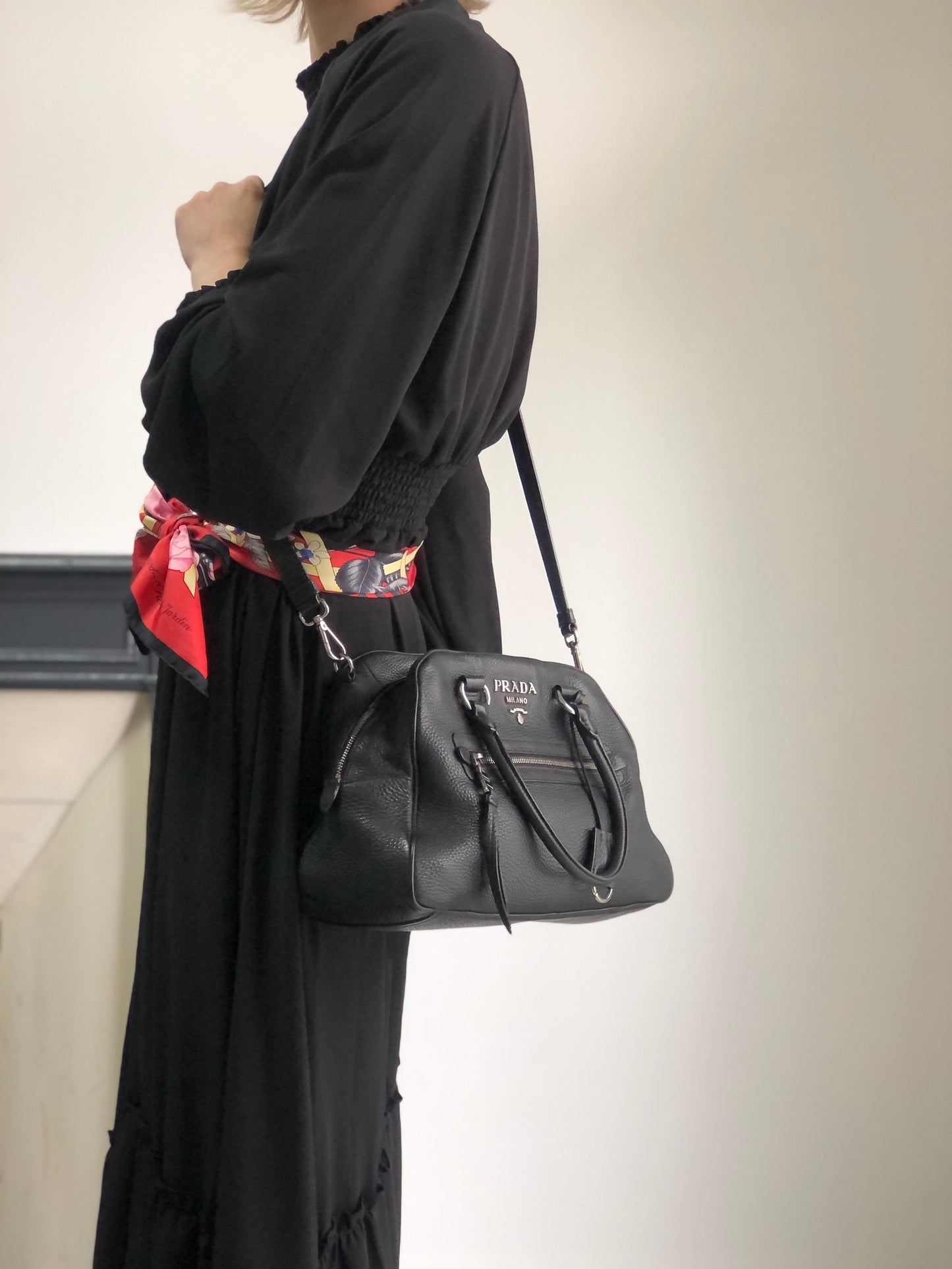 PRADA Logo Two-way Boston bag Shoulder bag Black Vintage sgghkm