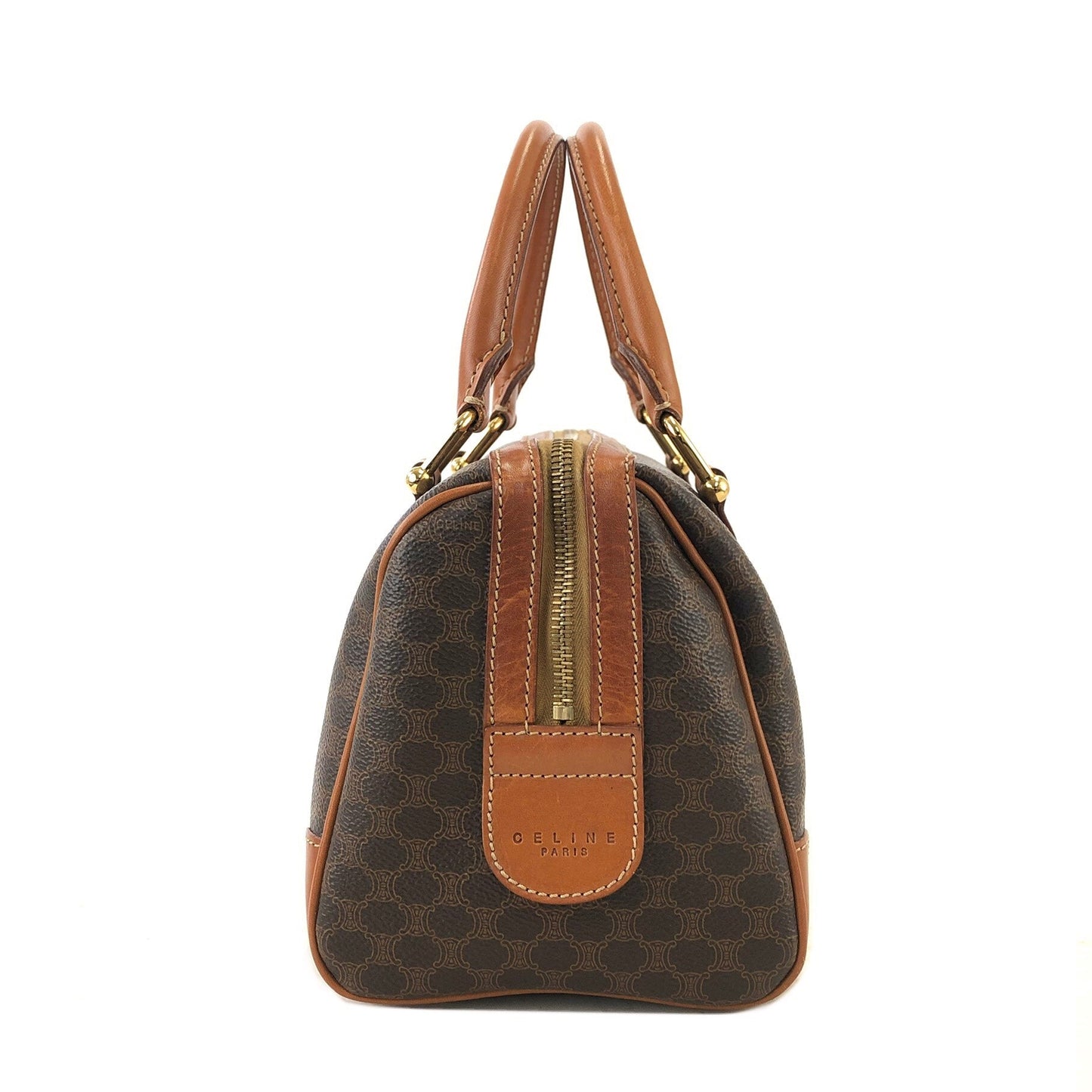 CELINE Macadam Blason Boston bag Handbag Brown Vintage Old Celine s68ihd