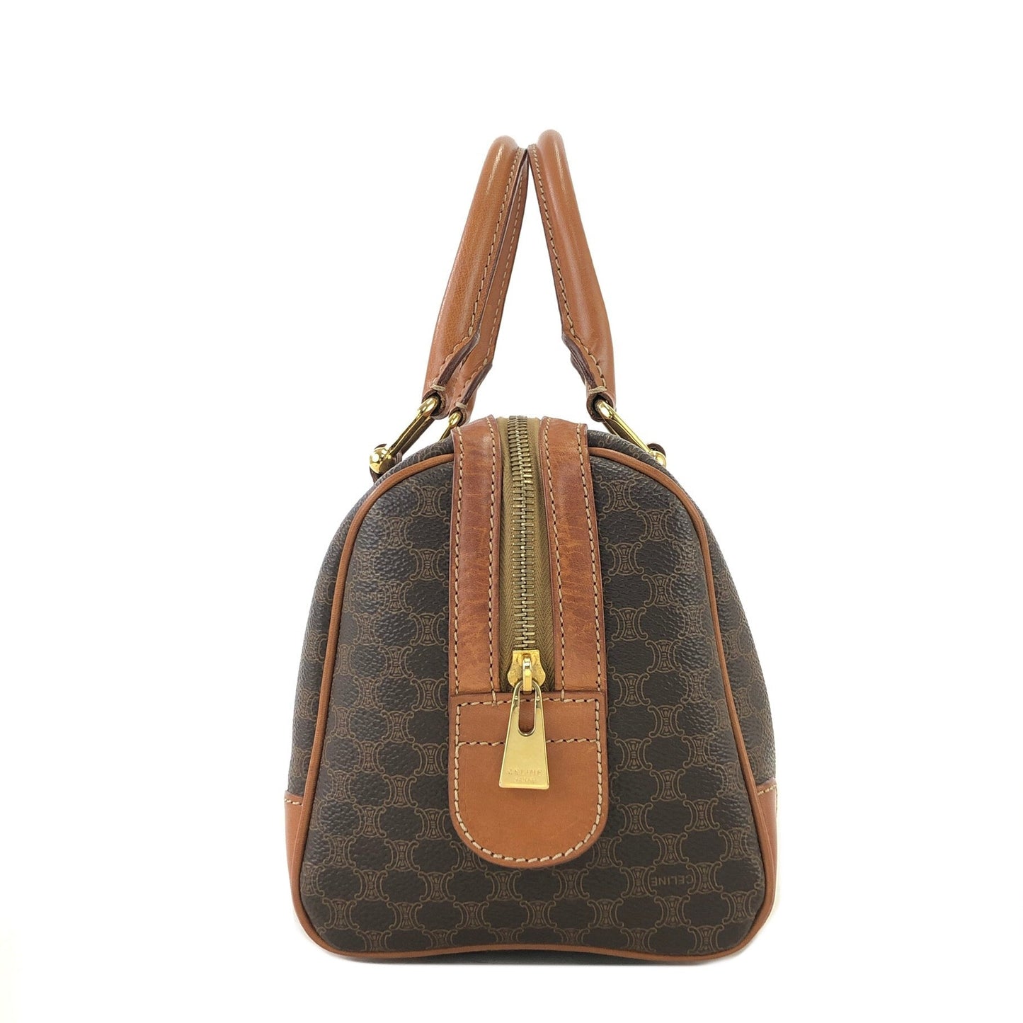 CELINE Macadam Blason Boston bag Handbag Brown Vintage Old Celine s68ihd