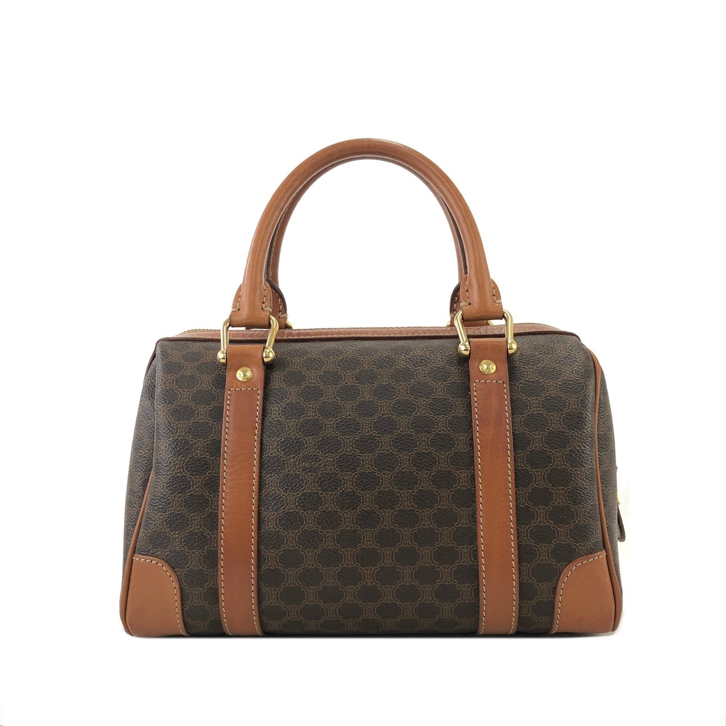 CELINE Macadam Blason Boston bag Handbag Brown Vintage Old Celine s68ihd
