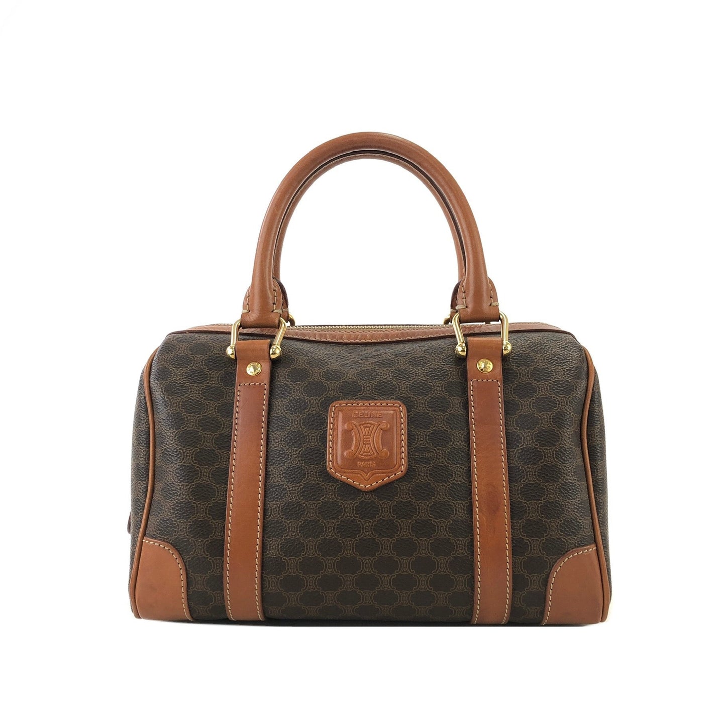 CELINE Macadam Blason Boston bag Handbag Brown Vintage Old Celine s68ihd