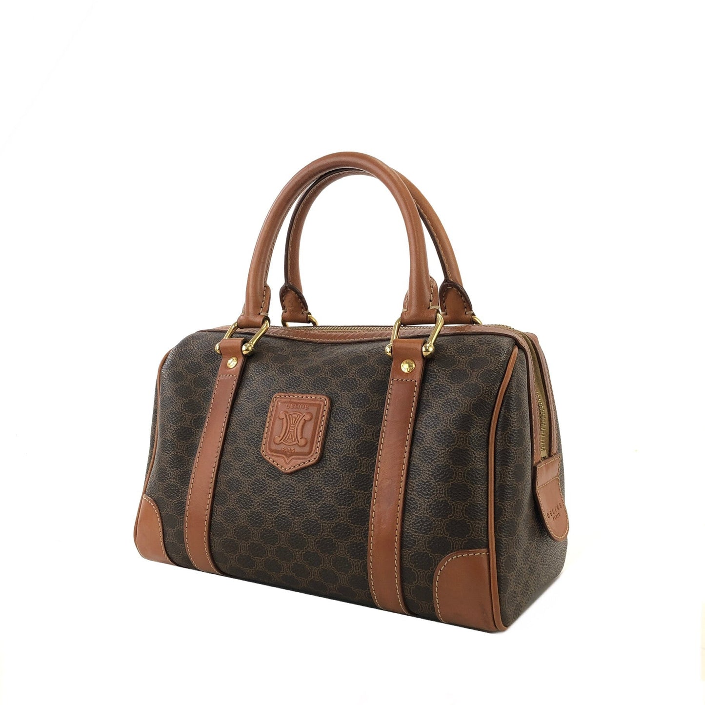 CELINE Macadam Blason Boston bag Handbag Brown Vintage Old Celine s68ihd