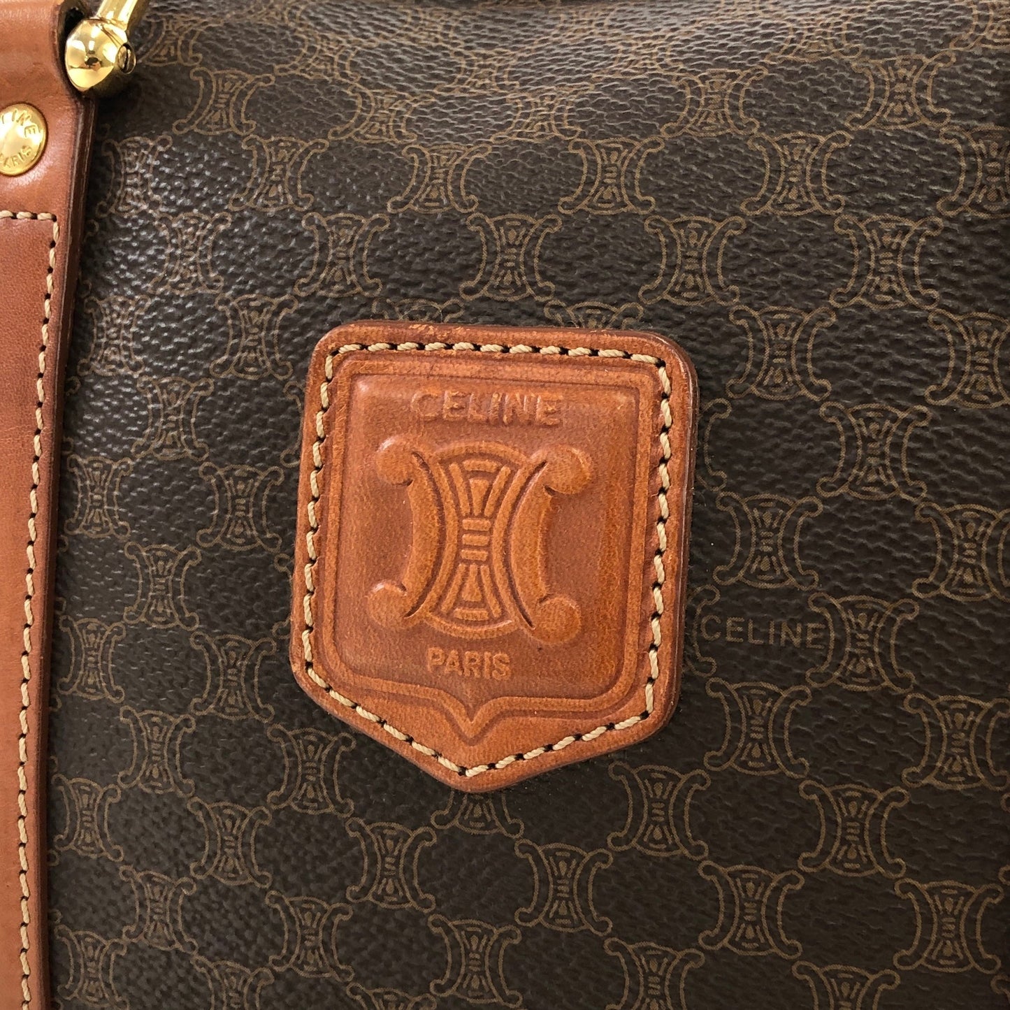 CELINE Macadam Blason Boston bag Handbag Brown Vintage Old Celine s68ihd