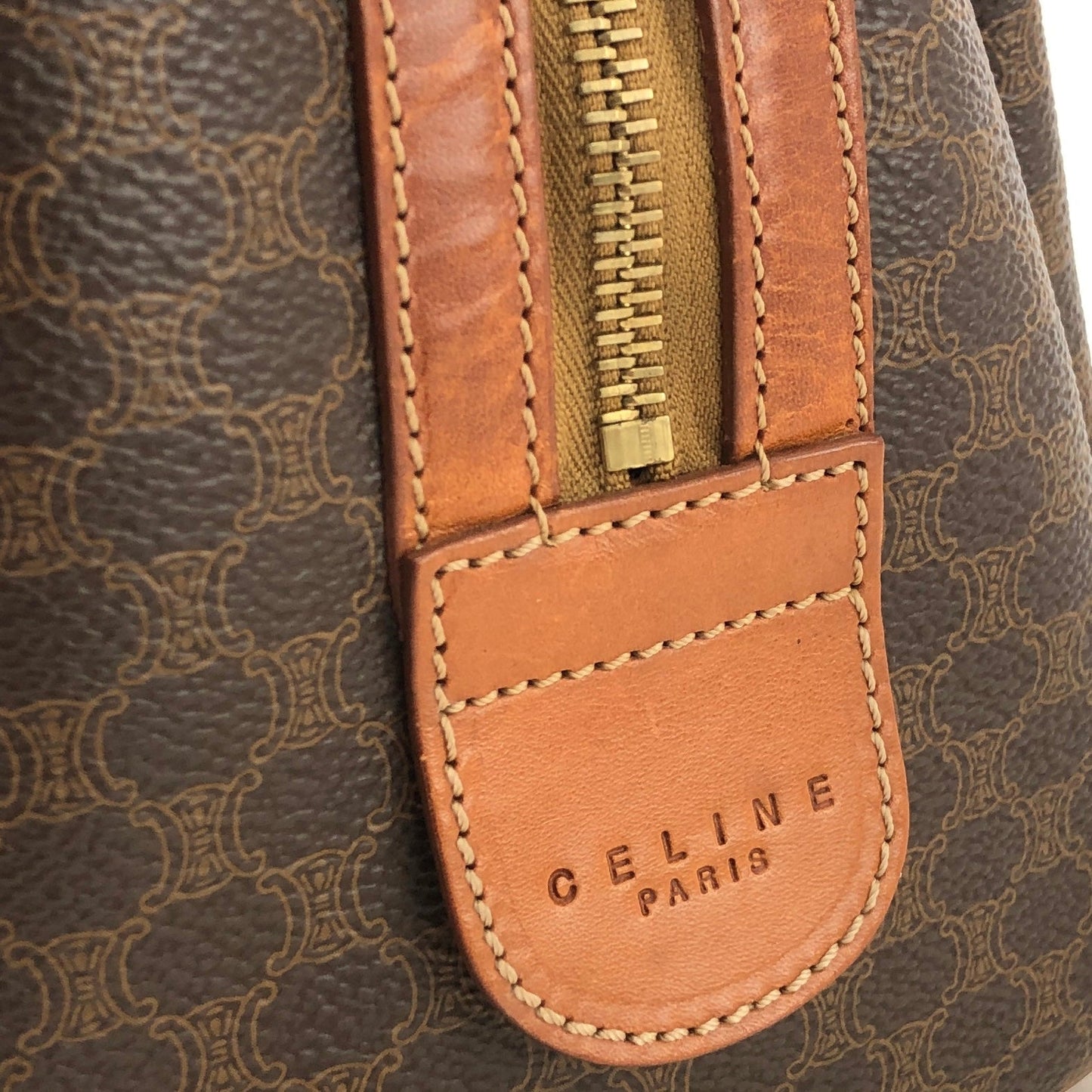 CELINE Macadam Blason Boston bag Handbag Brown Vintage Old Celine s68ihd