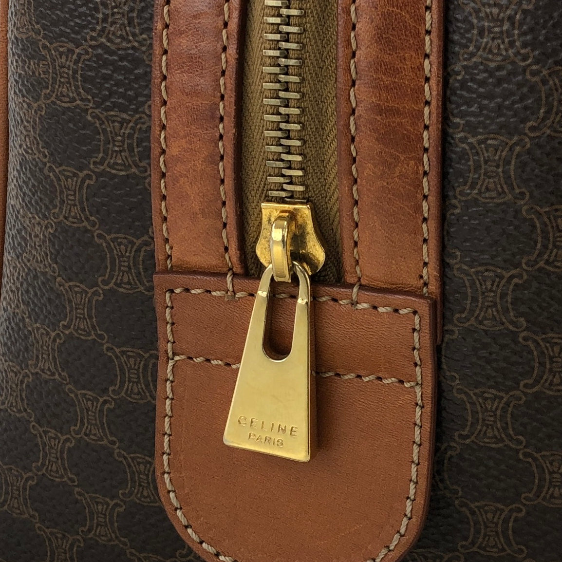 CELINE Macadam Blason Boston bag Handbag Brown Vintage Old Celine s68ihd