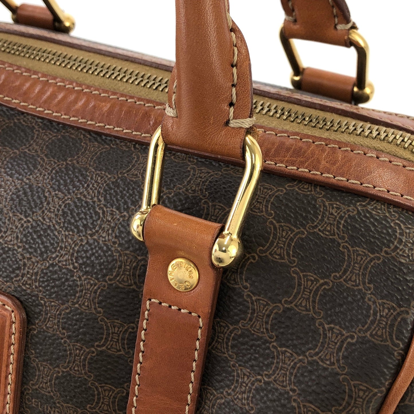 CELINE Macadam Blason Boston bag Handbag Brown Vintage Old Celine s68ihd