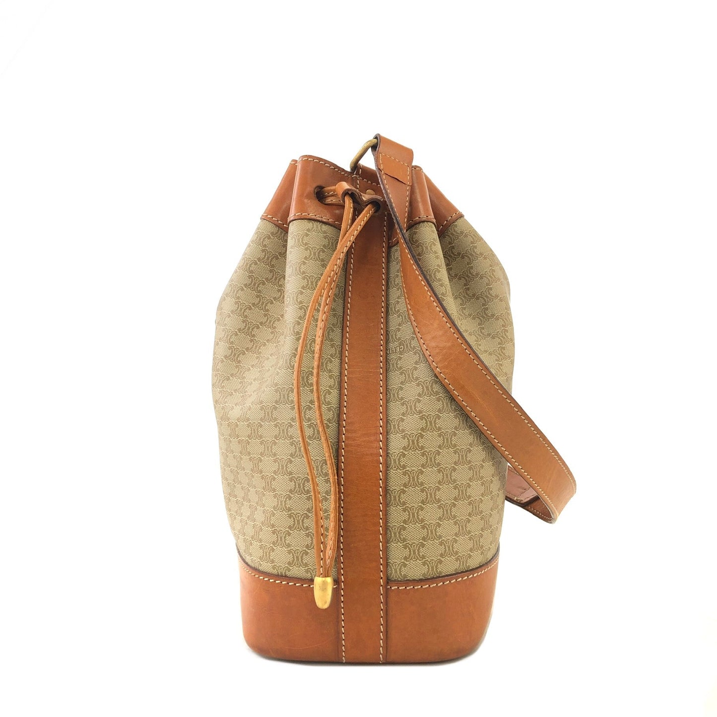 CELINE Macadam Blason Drawstring Bucket Shoulder bag Beige Vintage Old CELINE 8cumcm