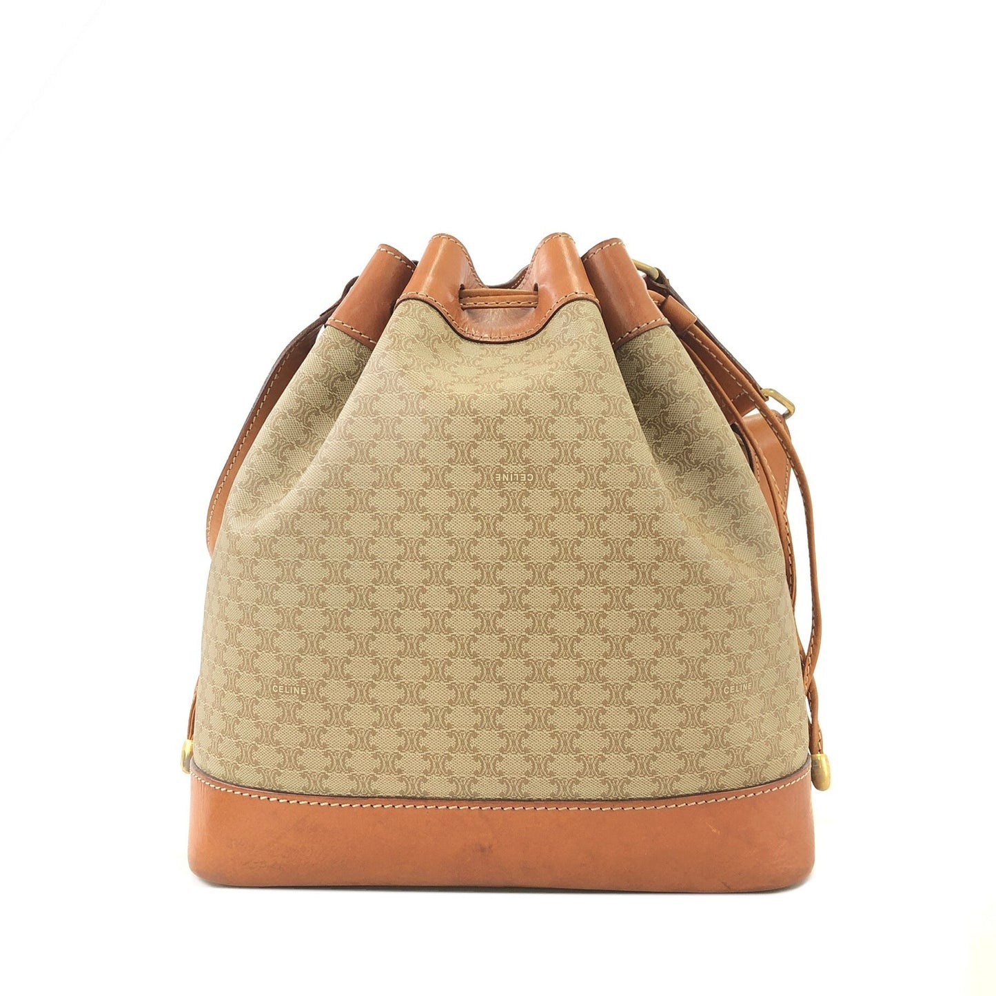 CELINE Macadam Blason Drawstring Bucket Shoulder bag Beige Vintage Old CELINE 8cumcm