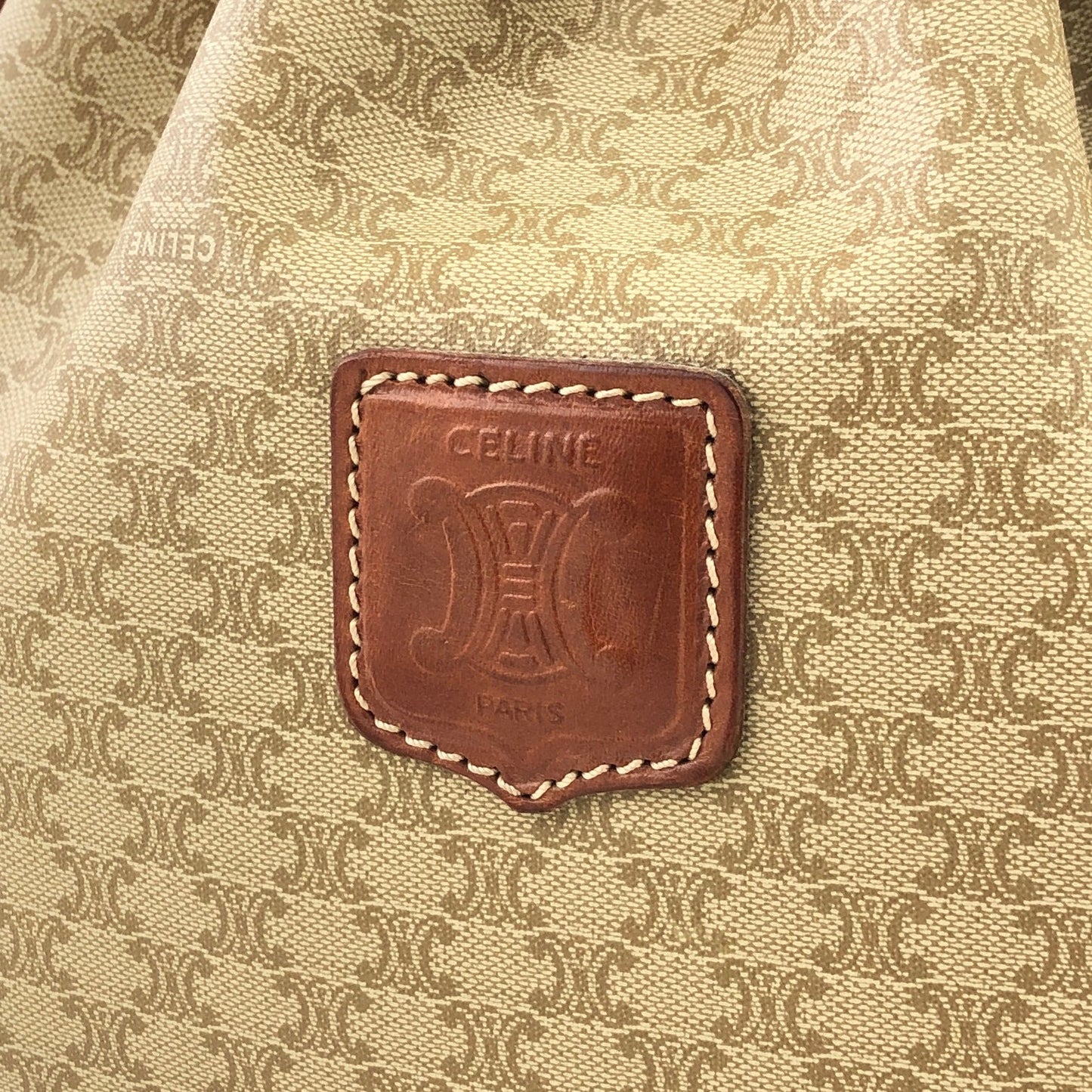 CELINE Macadam Blason Drawstring Bucket Shoulder bag Beige Vintage Old CELINE 8cumcm