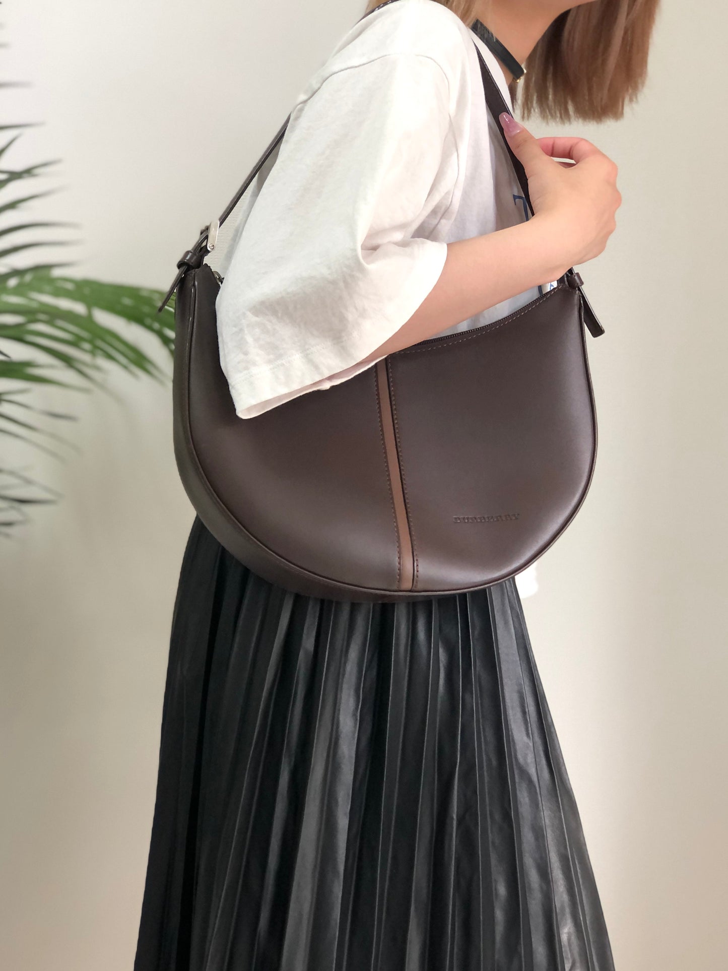 Burberrys Leather Hobo bag Shoulder bag Brown Vintage Old kuvk5s