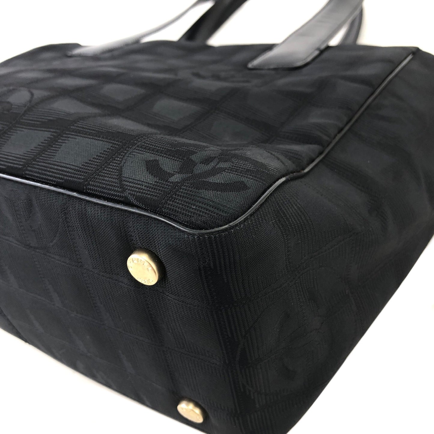 CHANEL New Travel Line PM Nylon Jacquard Handbag Tote Bag Black Old Vintage 8yw4tz