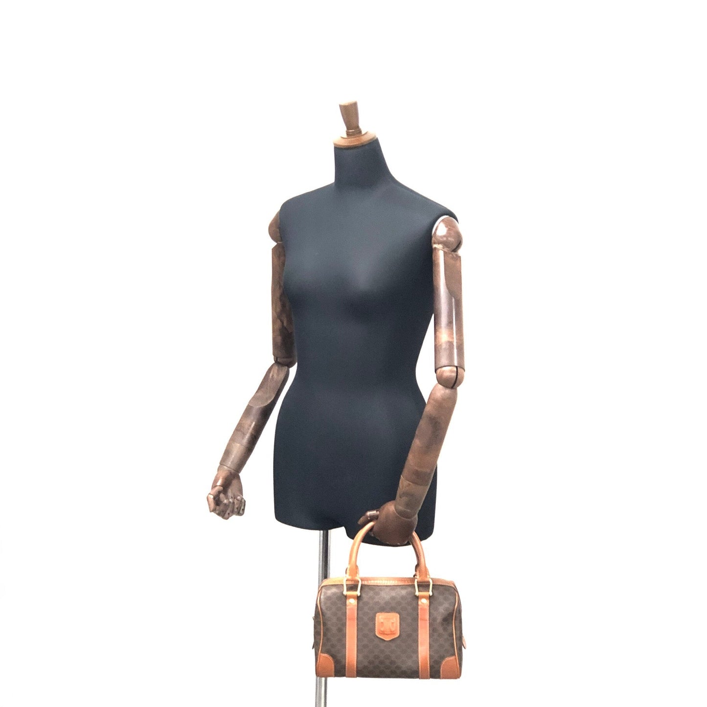 CELINE Macadam Blason Boston bag Handbag Brown Vintage Old Celine s68ihd