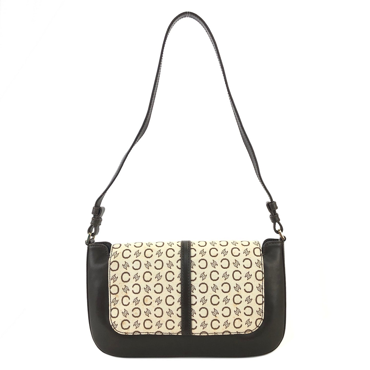 CELINE C Macadam Front Buckle Jacquard Shoulder bag White Vintage Old Celine xurfup