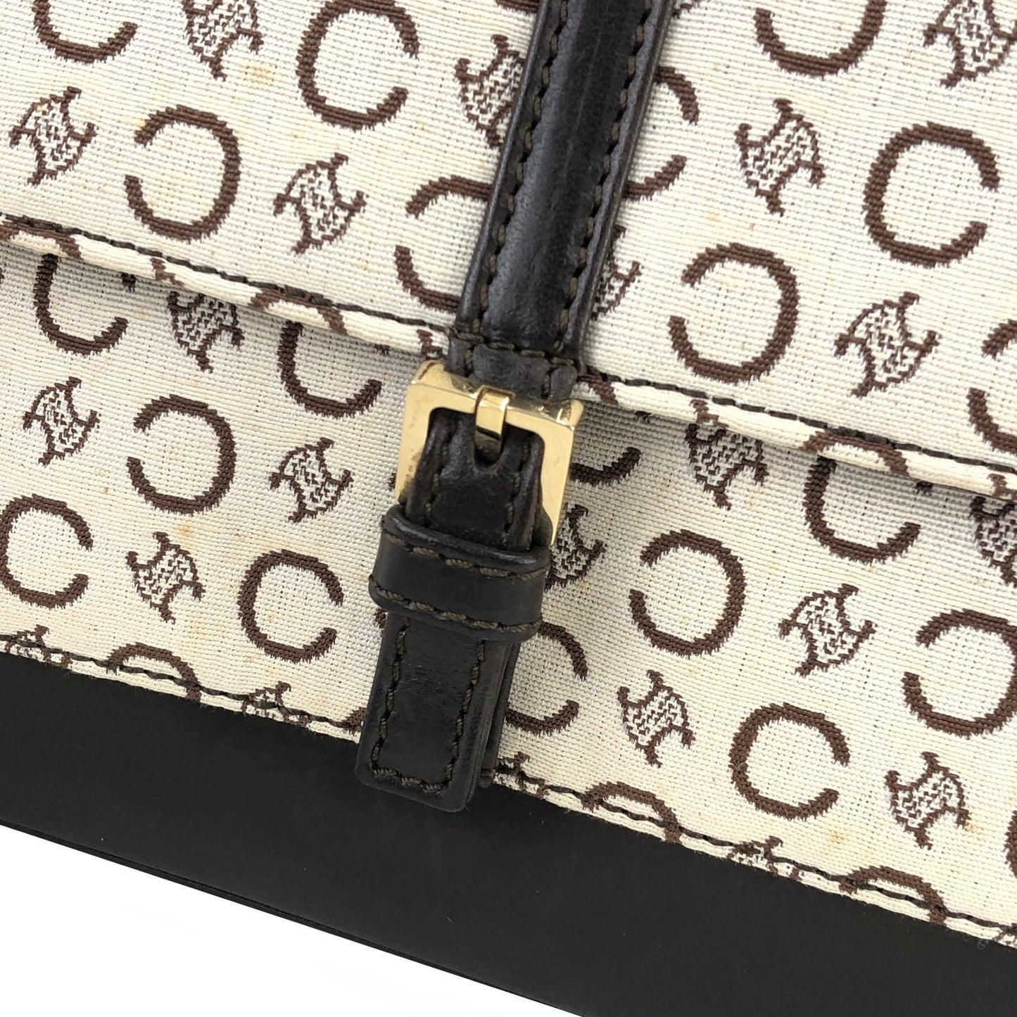CELINE C Macadam Front Buckle Jacquard Shoulder bag White Vintage Old Celine xurfup