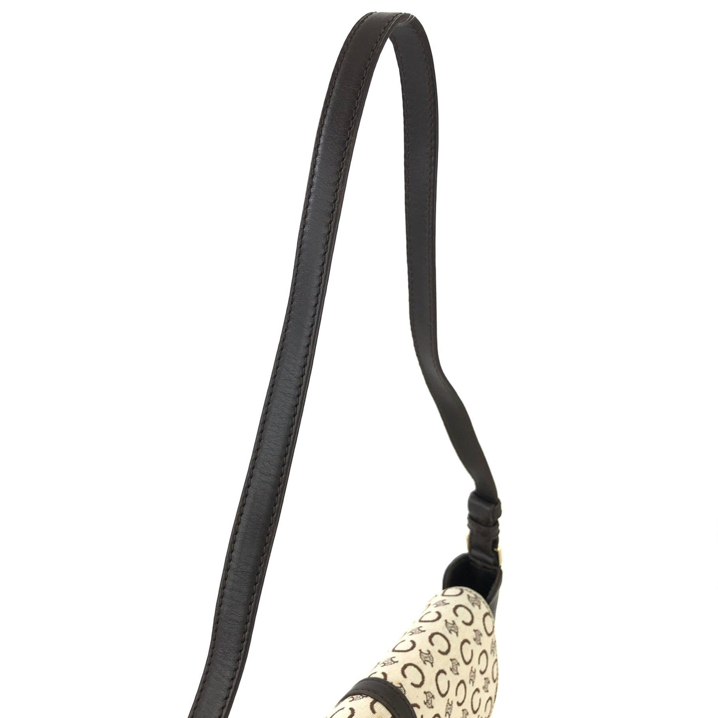 CELINE C Macadam Front Buckle Jacquard Shoulder bag White Vintage Old Celine xurfup