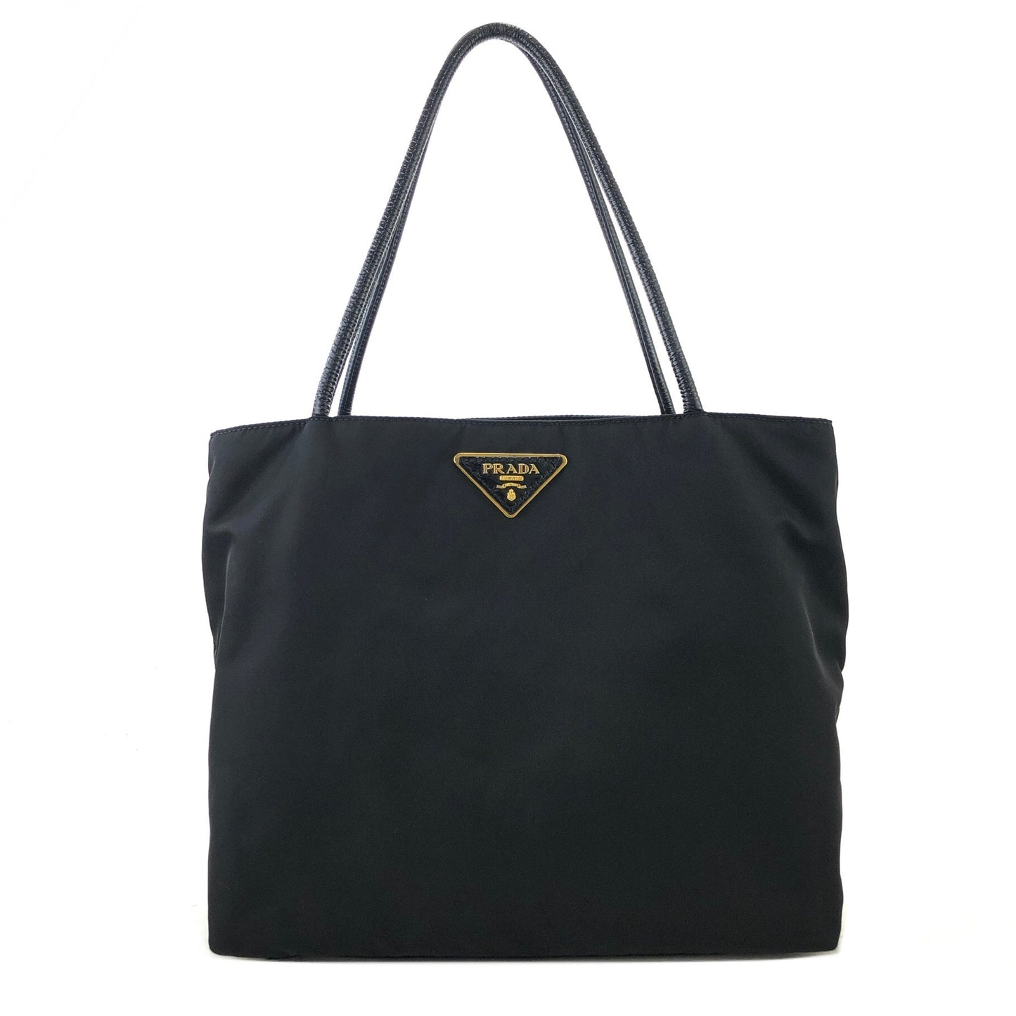 PRADA Triangle Logo Nylon Tote Bag Shoulder Bag Black Vintage Old ehk63n
