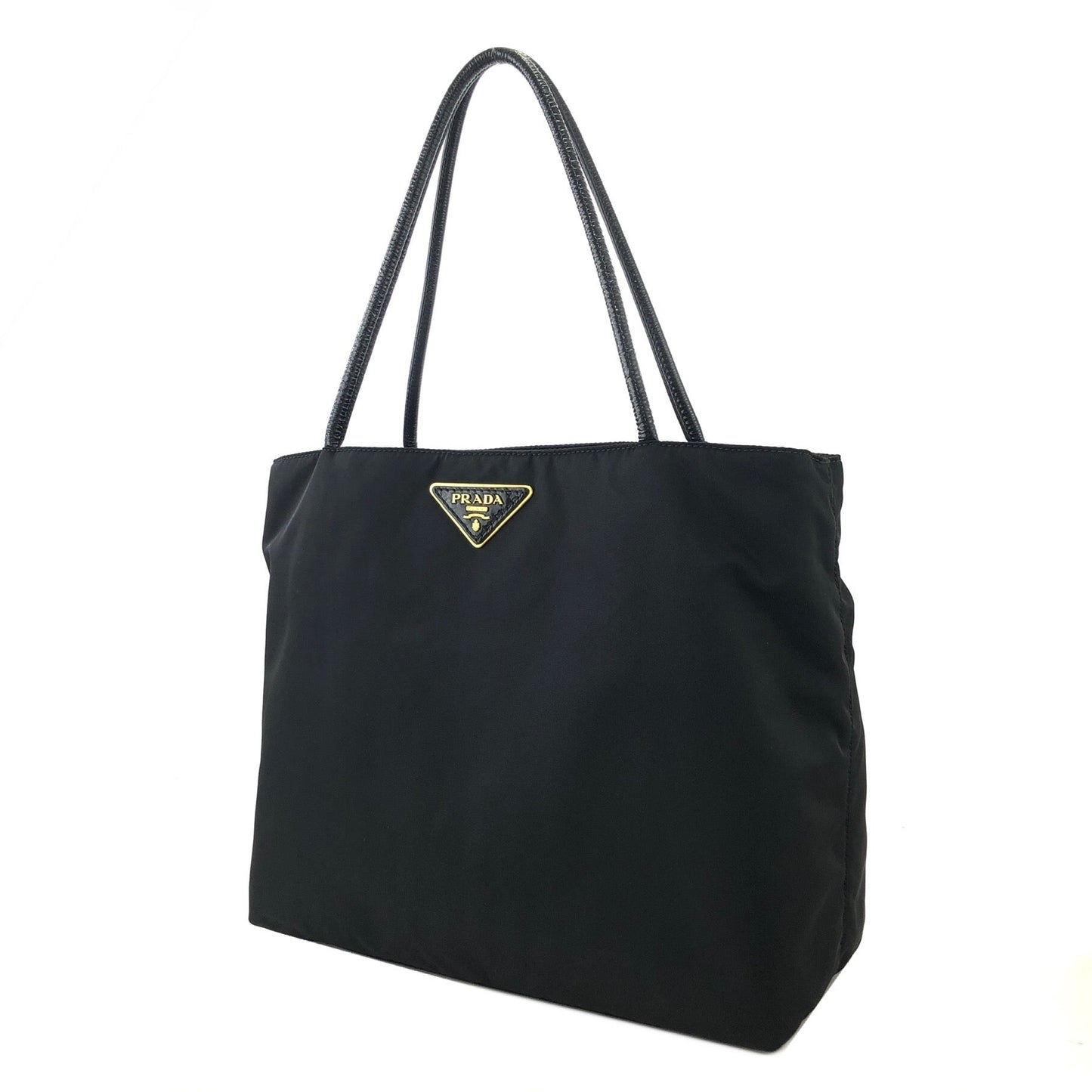 PRADA Triangle Logo Nylon Tote Bag Shoulder Bag Black Vintage Old ehk63n