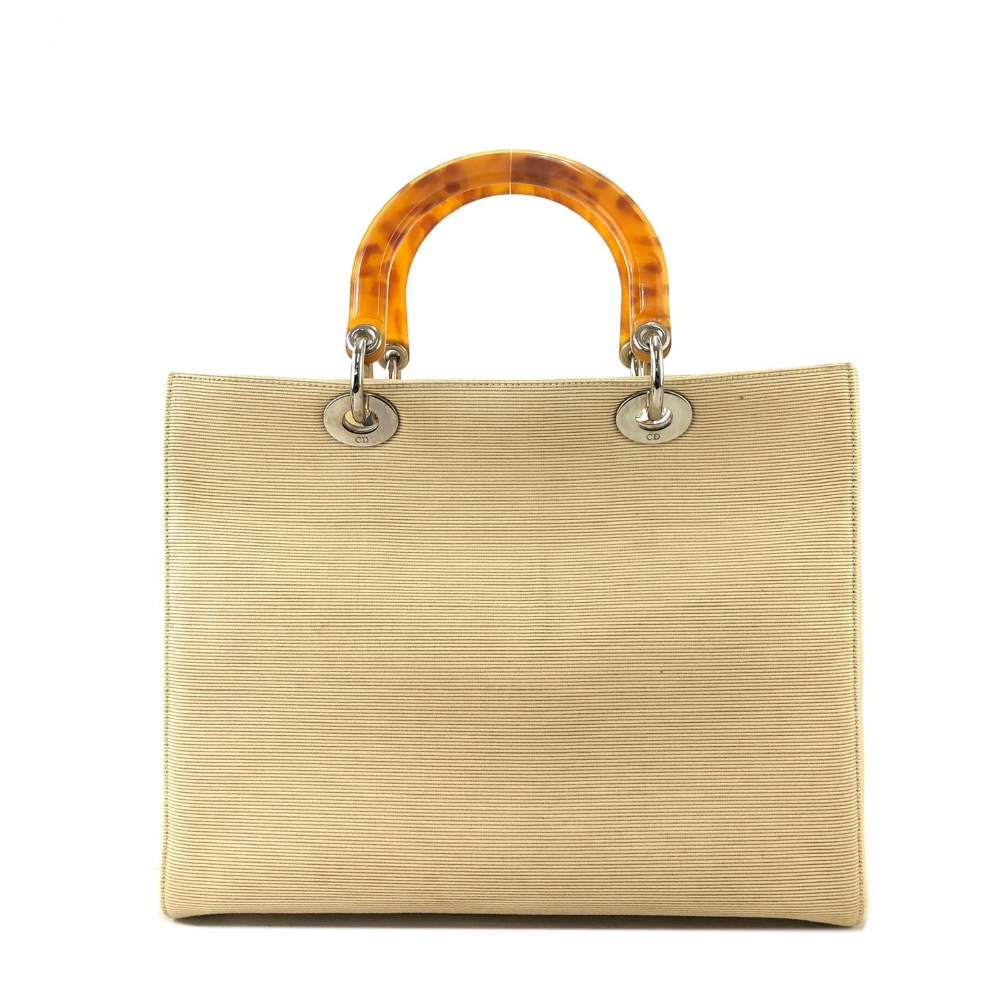 Christian Dior Lady Dior Cannage Tortoiseshell Handle Handbag Beige Vintage w2bk7y
