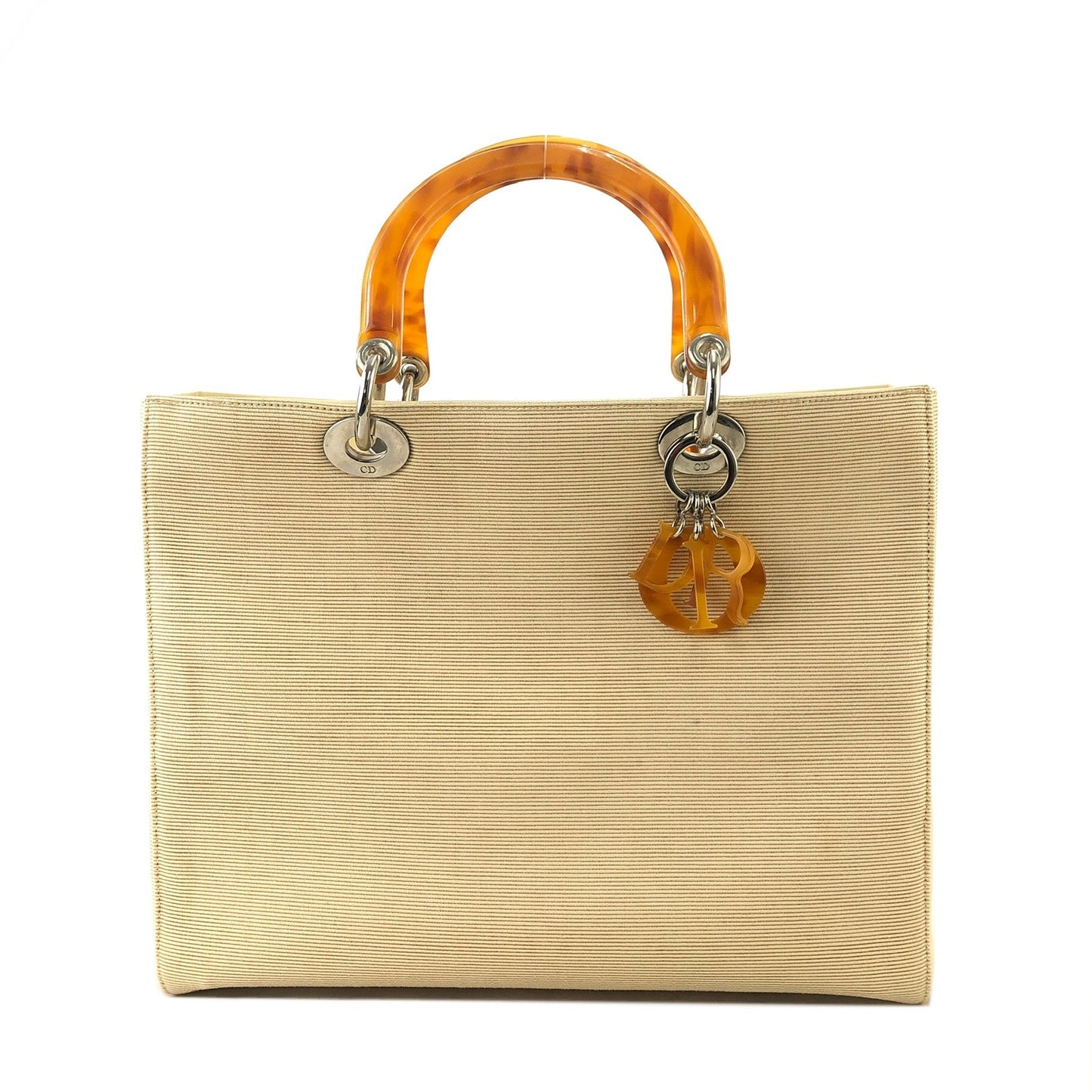Christian Dior Lady Dior Cannage Tortoiseshell Handle Handbag Beige Vintage w2bk7y