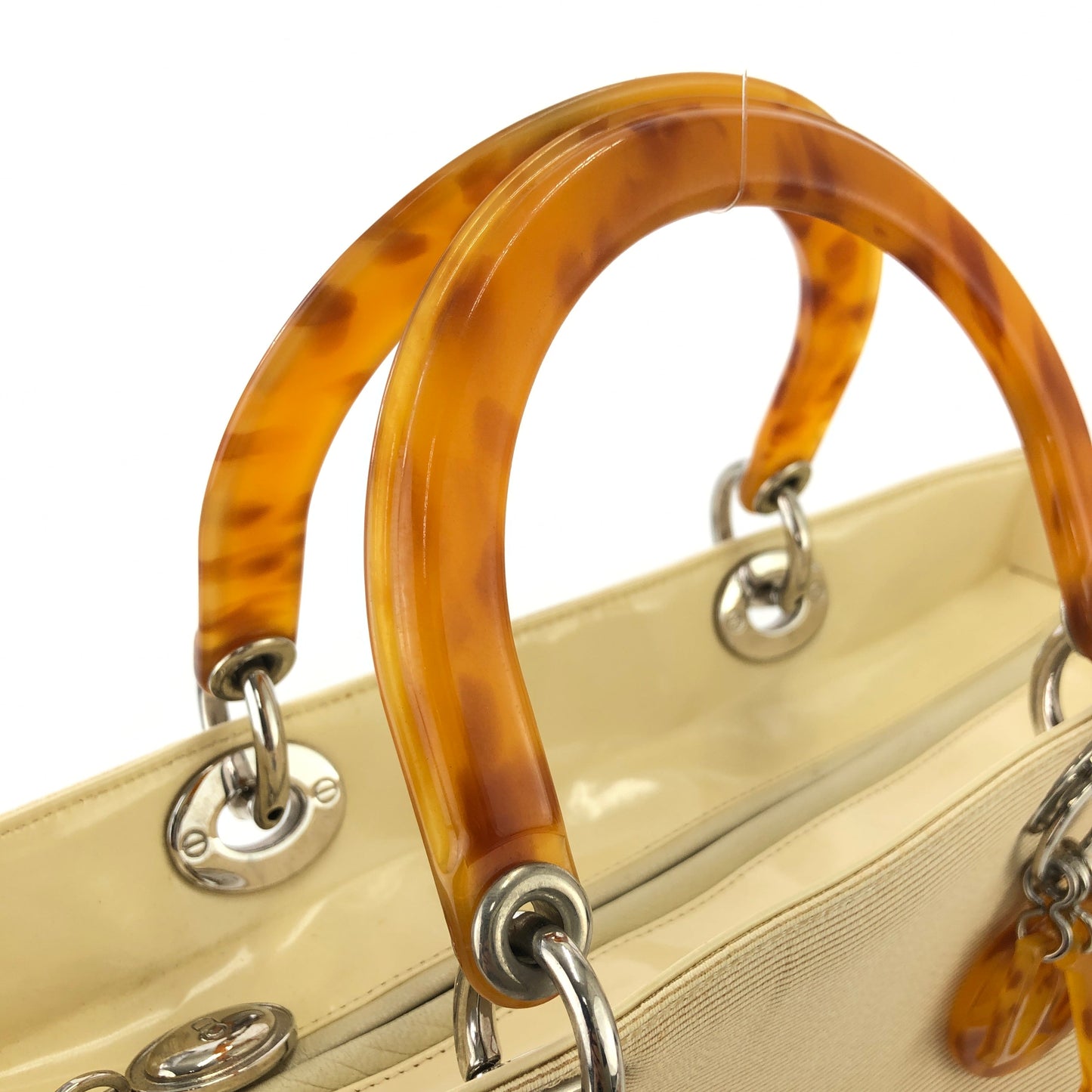 Christian Dior Lady Dior Cannage Tortoiseshell Handle Handbag Beige Vintage w2bk7y