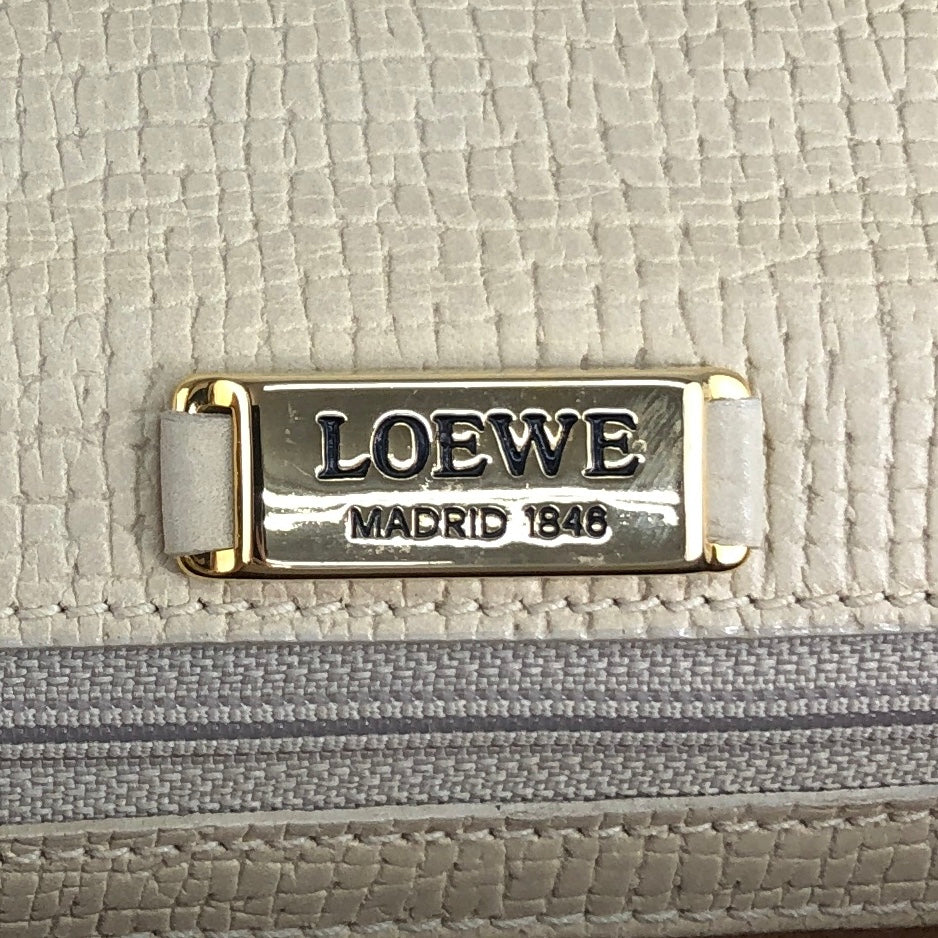 LOEWE Barcelona Bi-color Embossed Leather Handbag Beige Vintage esxncn
