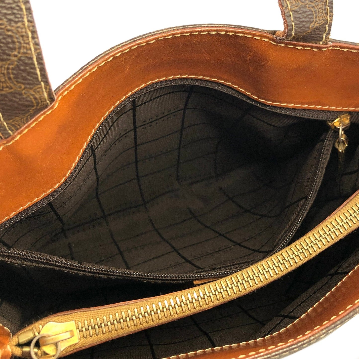 CELINE Celine Madameka PVC Leather Front Zipper Square Tote Bag Brown Vintage Old Celine mpgnga