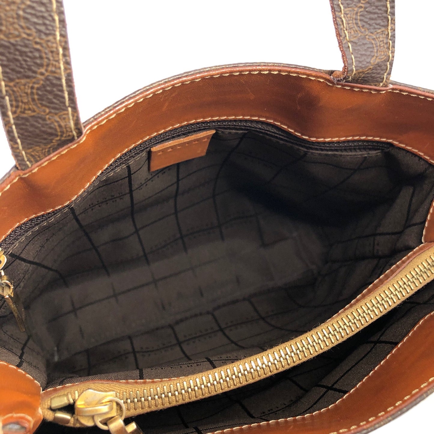 CELINE Celine Madameka PVC Leather Front Zipper Square Tote Bag Brown Vintage Old Celine mpgnga