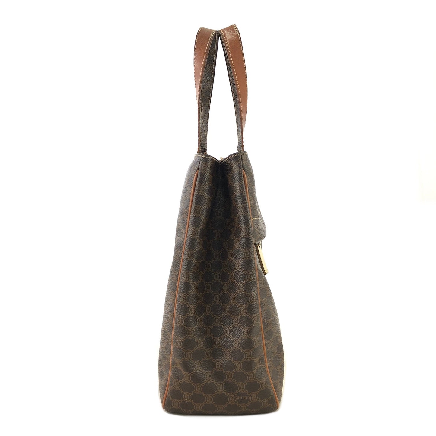 CELINE Celine Madameka PVC Leather Front Zipper Square Tote Bag Brown Vintage Old Celine mpgnga