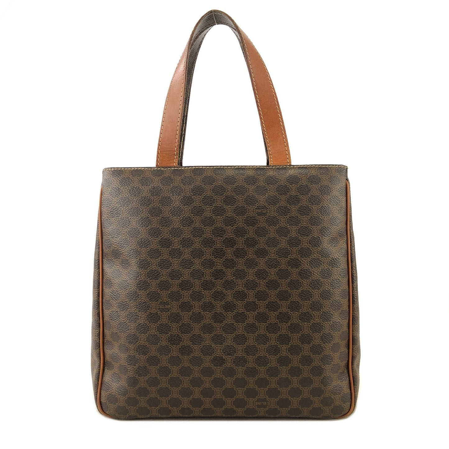 CELINE Celine Madameka PVC Leather Front Zipper Square Tote Bag Brown Vintage Old Celine mpgnga