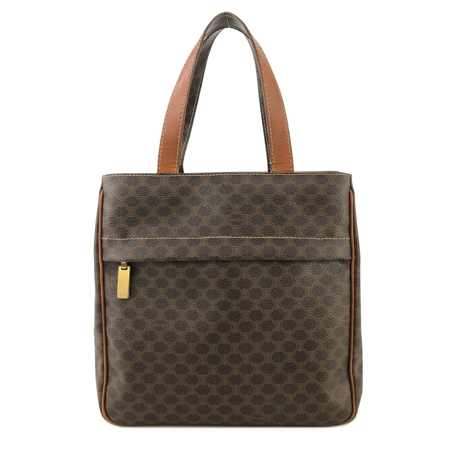 CELINE Celine Madameka PVC Leather Front Zipper Square Tote Bag Brown Vintage Old Celine mpgnga