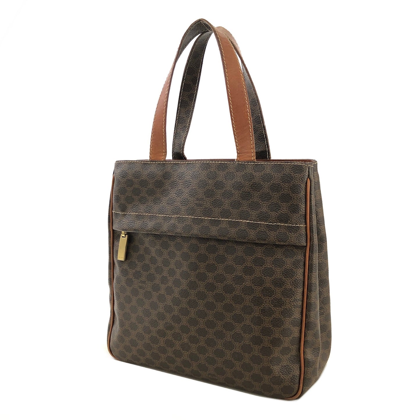 CELINE Celine Madameka PVC Leather Front Zipper Square Tote Bag Brown Vintage Old Celine mpgnga