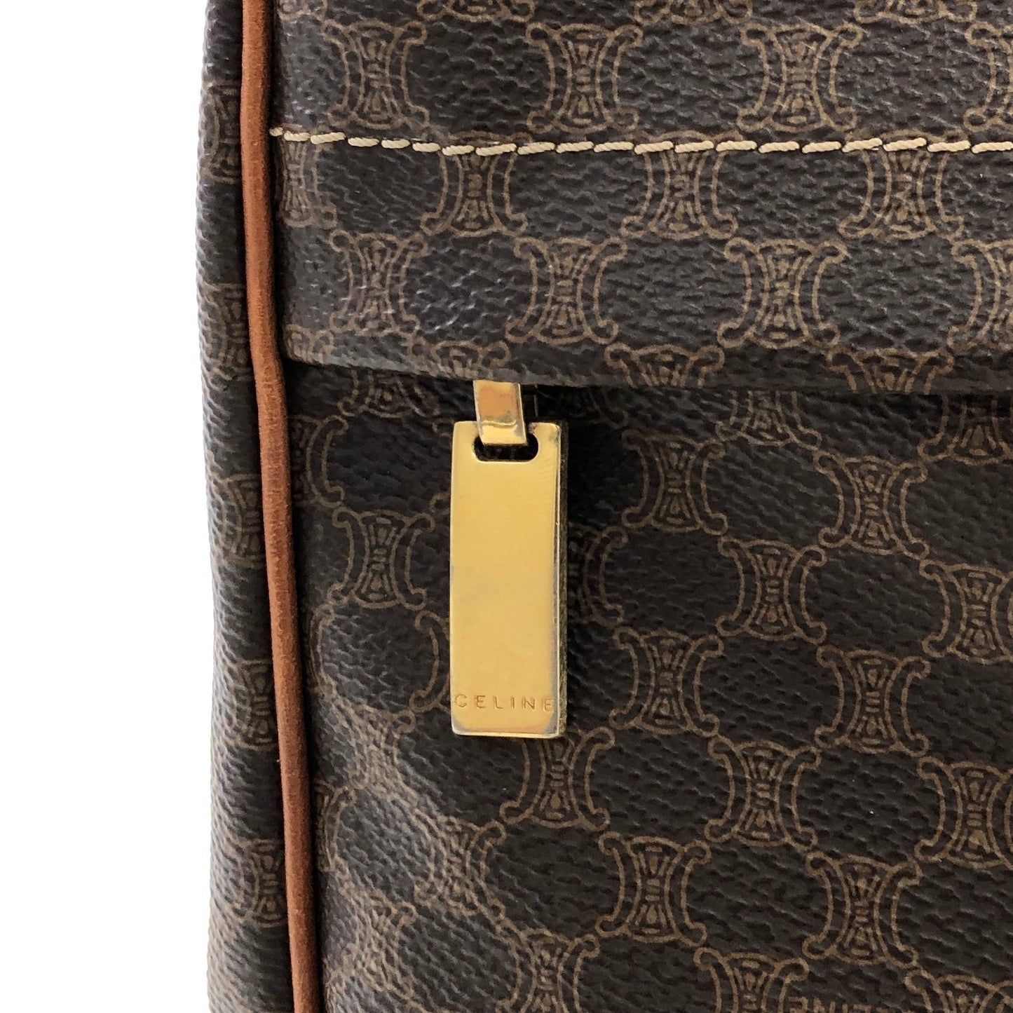 CELINE Celine Madameka PVC Leather Front Zipper Square Tote Bag Brown Vintage Old Celine mpgnga
