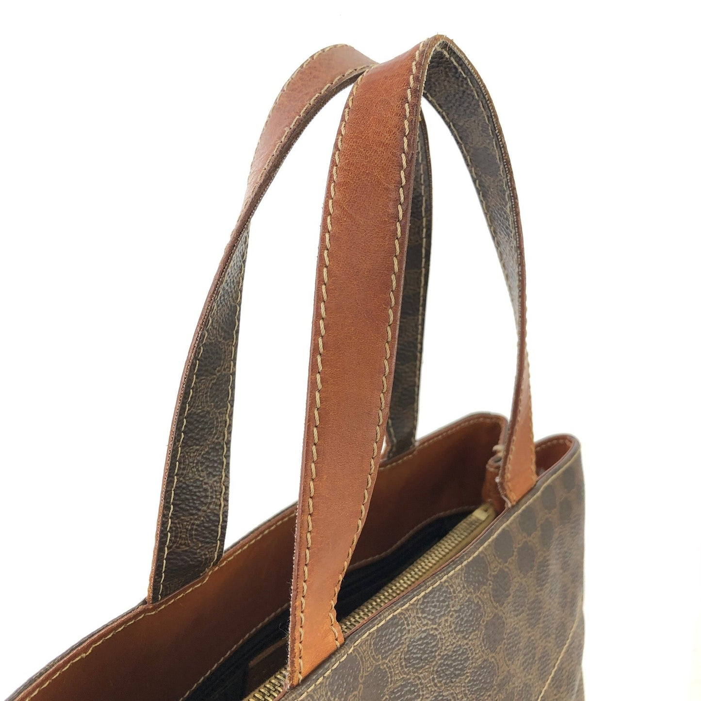 CELINE Celine Madameka PVC Leather Front Zipper Square Tote Bag Brown Vintage Old Celine mpgnga