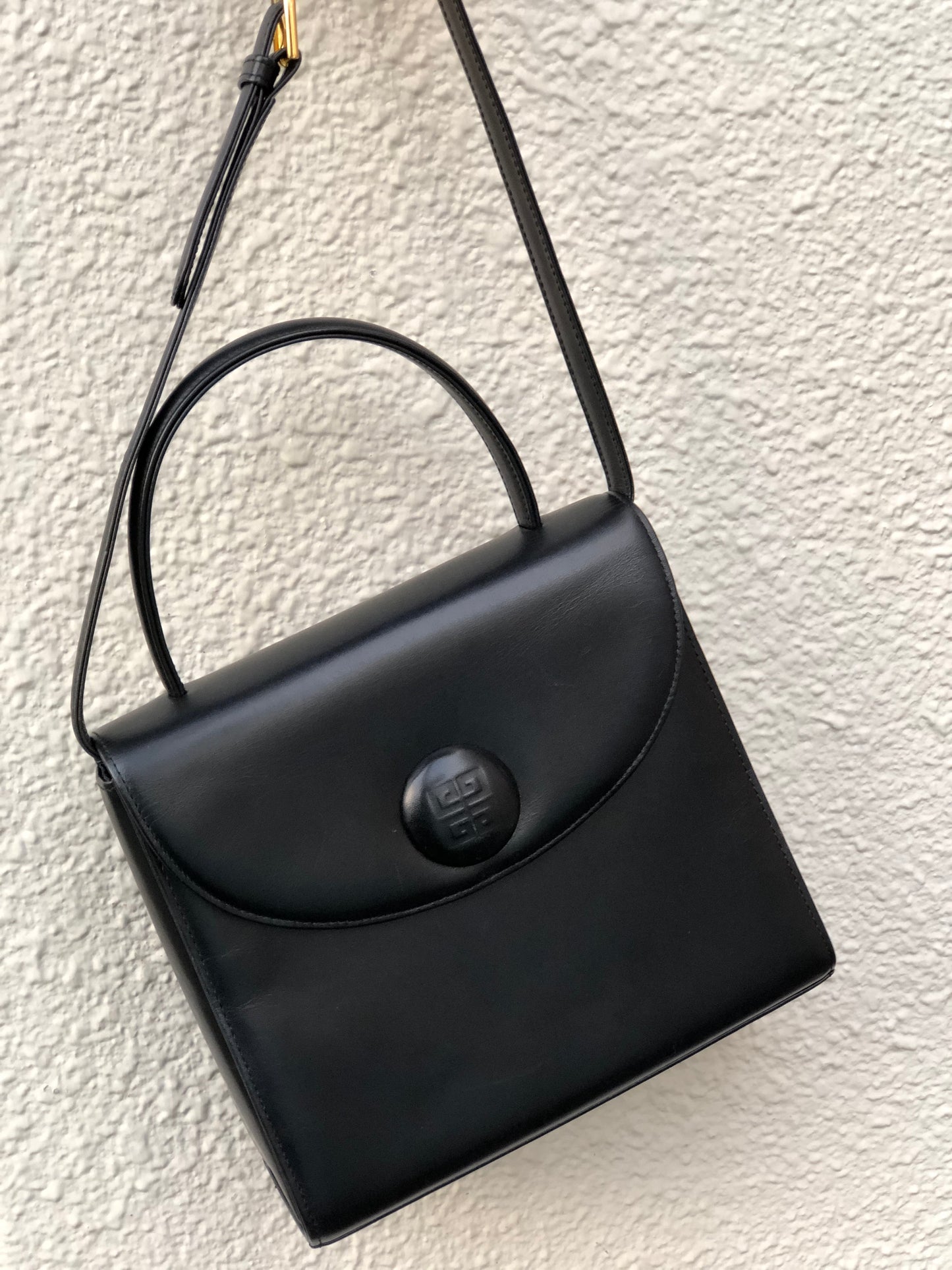 GIVENCHY Logo Leather Handbag Shoulder bag Black Vintage Old wehxfj