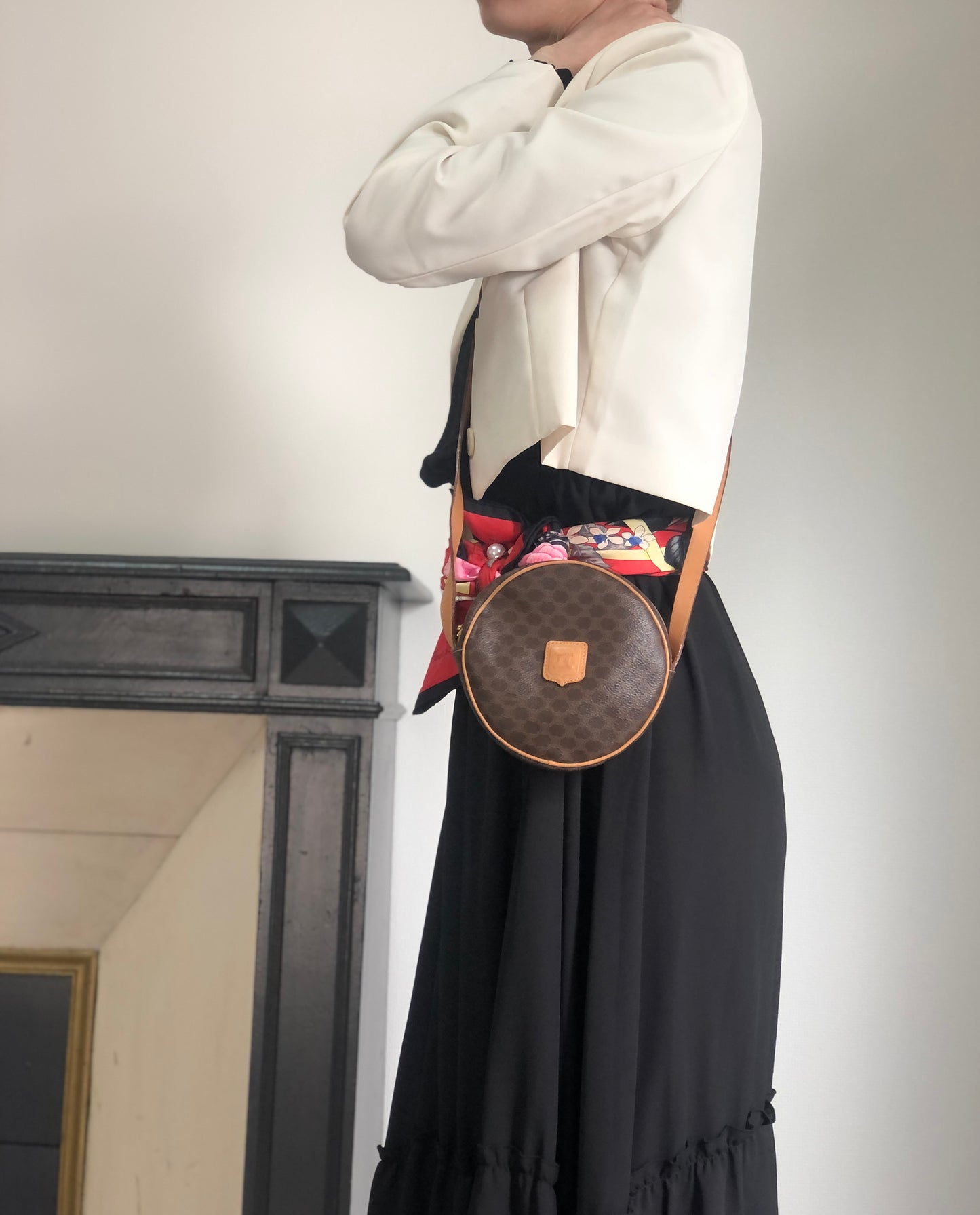 CELINE Macadam Blason Round Shoulder bag Brown Vintage teecbu