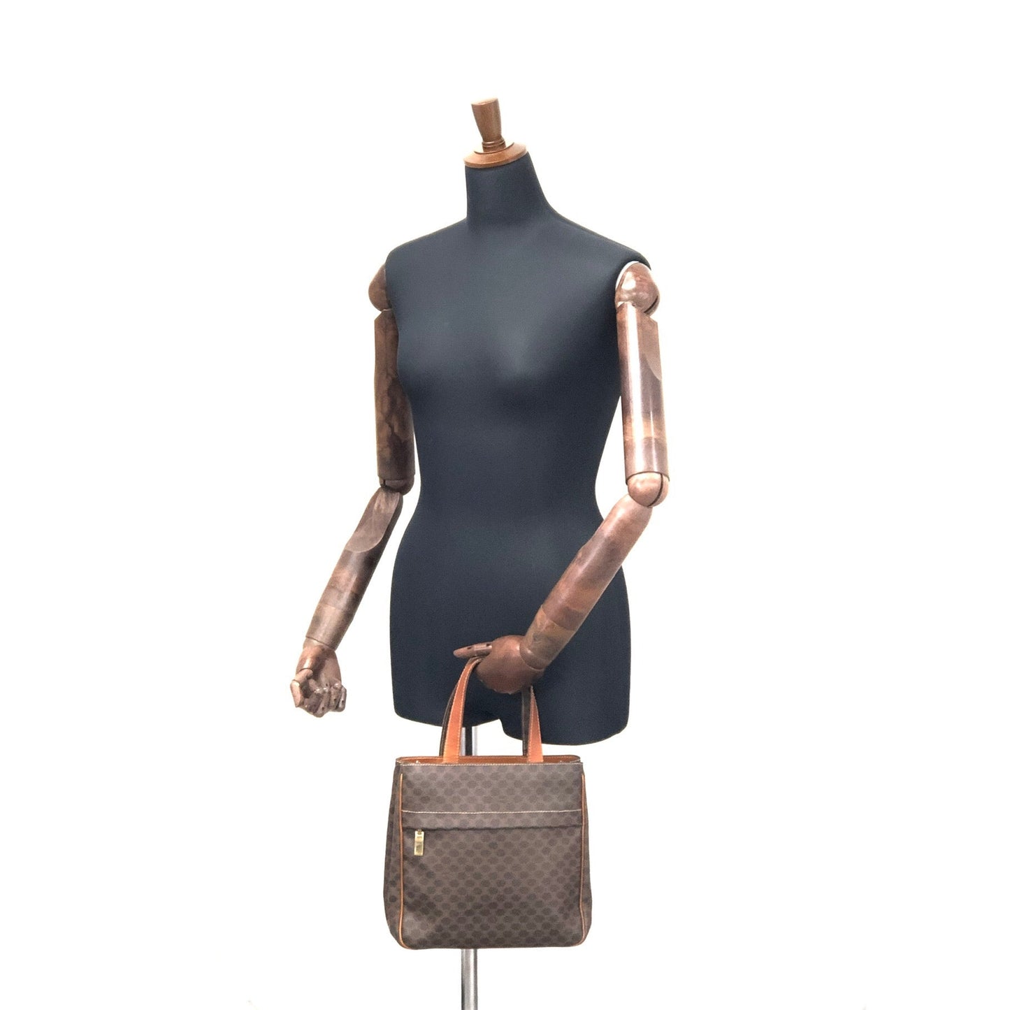 CELINE Celine Madameka PVC Leather Front Zipper Square Tote Bag Brown Vintage Old Celine mpgnga