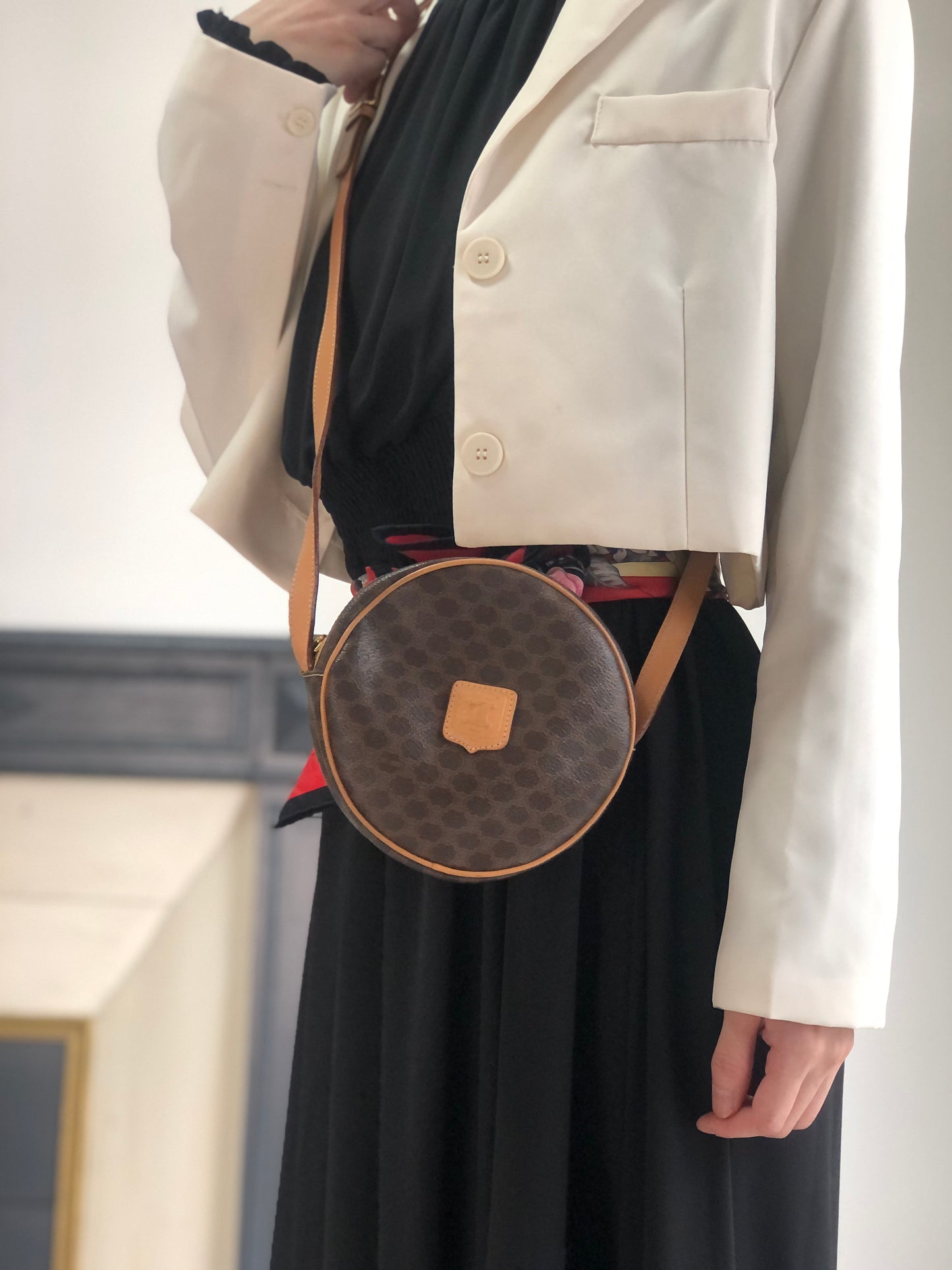 CELINE Macadam Blason Round Shoulder bag Brown Vintage teecbu