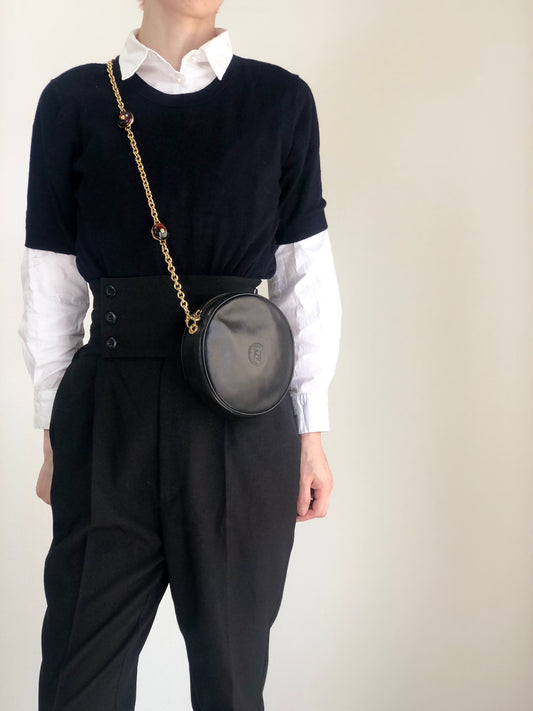 FENDI Logo Embossed Chain Shoulder bag Black Vintage d26mnc