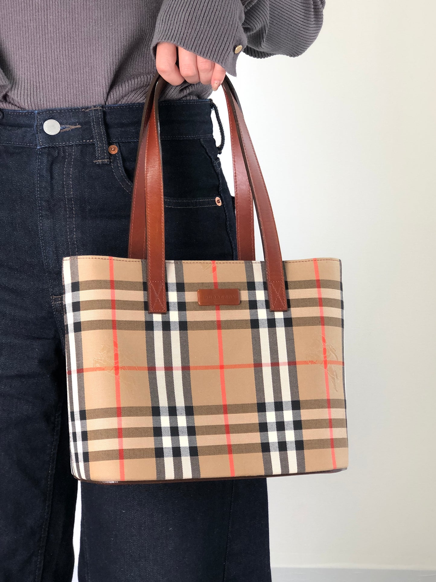 BURBERRY Nova Check Handbag Totebag Beige Vintage bc7gmg