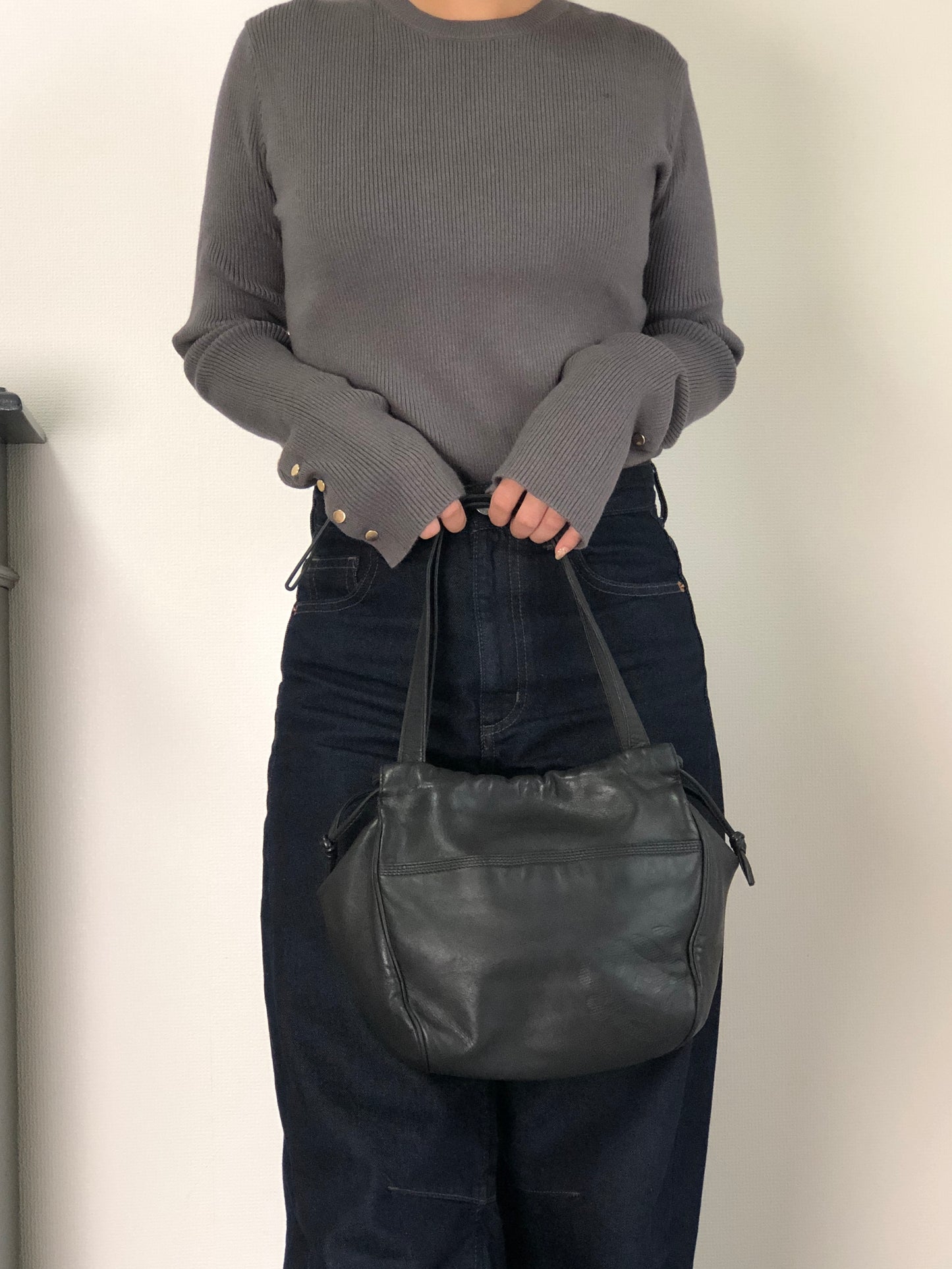 LOEWE Anagram Drawstring Handbag Black Vintage nggky5